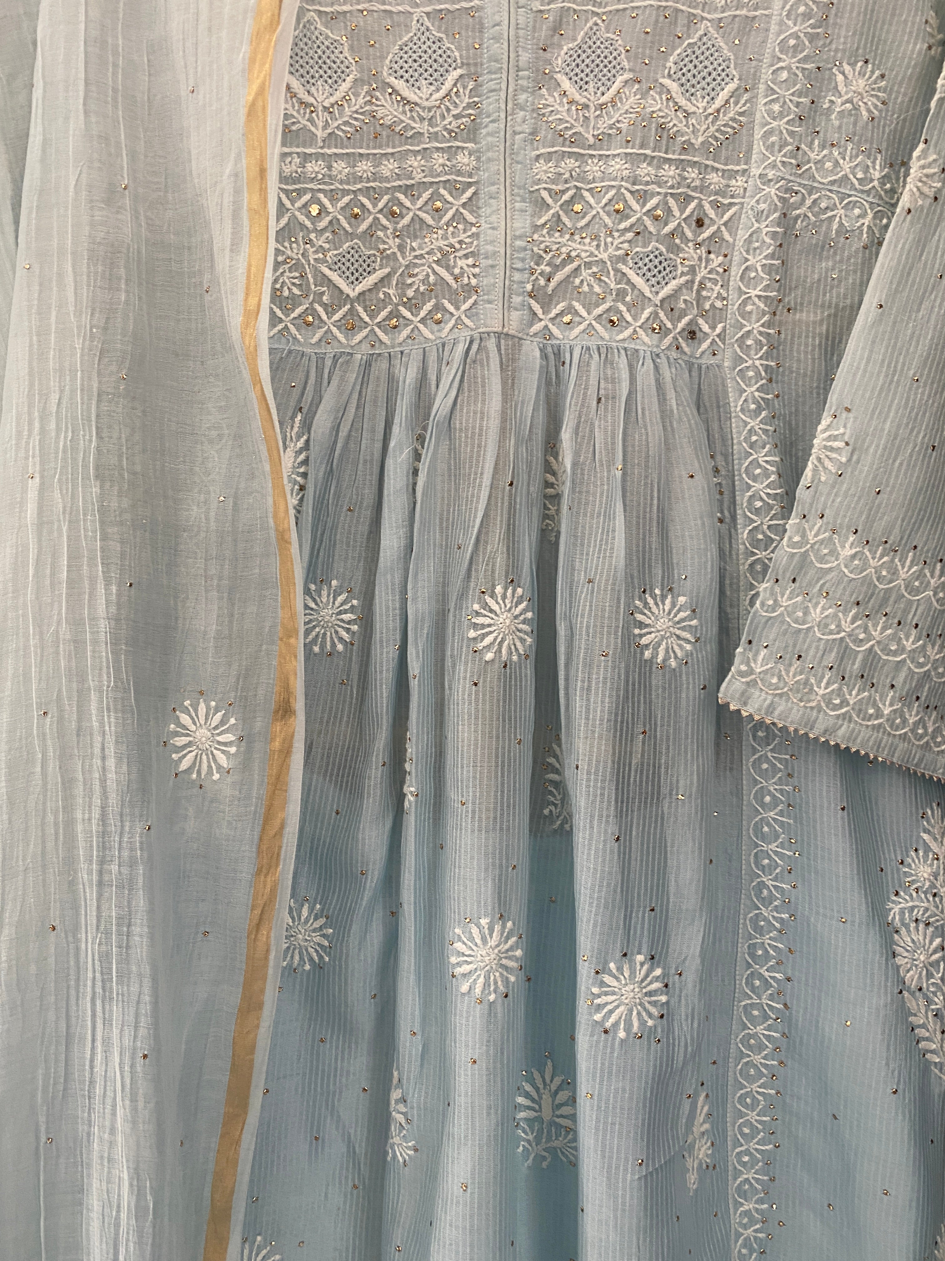 Blue Mul Chanderi Chikankari Garara Set