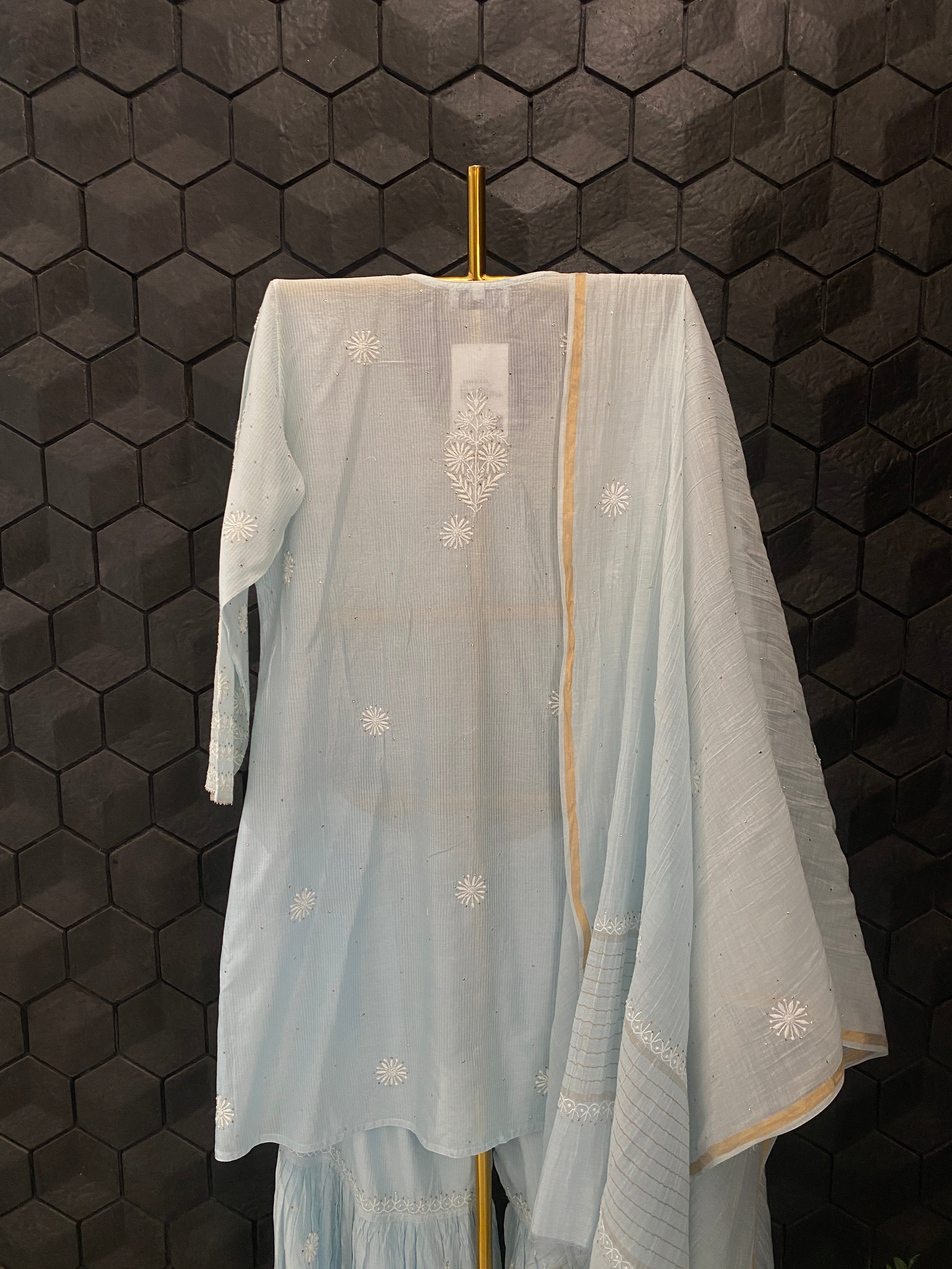 Blue Mul Chanderi Chikankari Garara Set