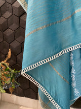 Teal Blue Munga Silk Chikankari Anarkali Set