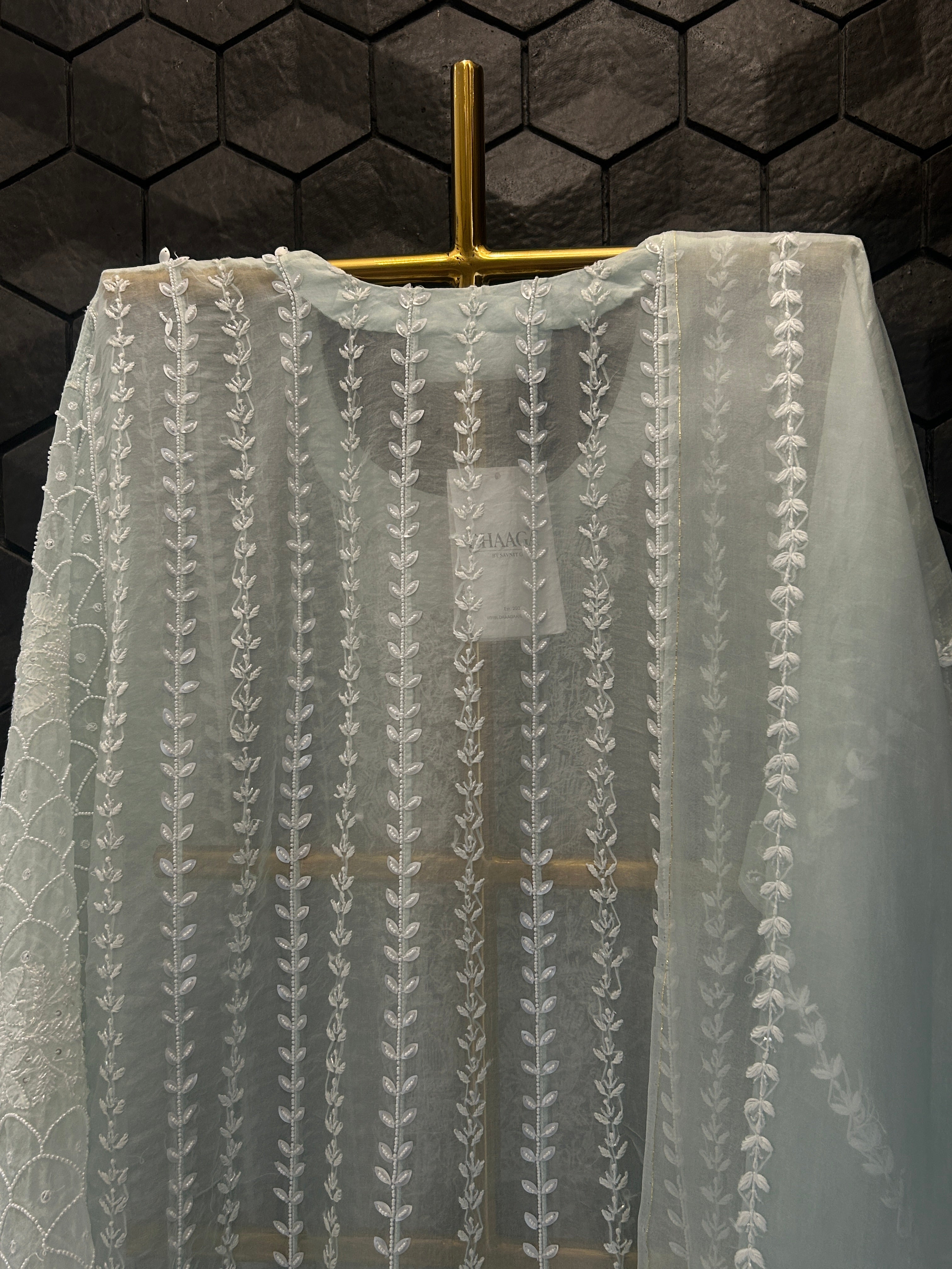 Blue Organza Chikankari Anarkali Set