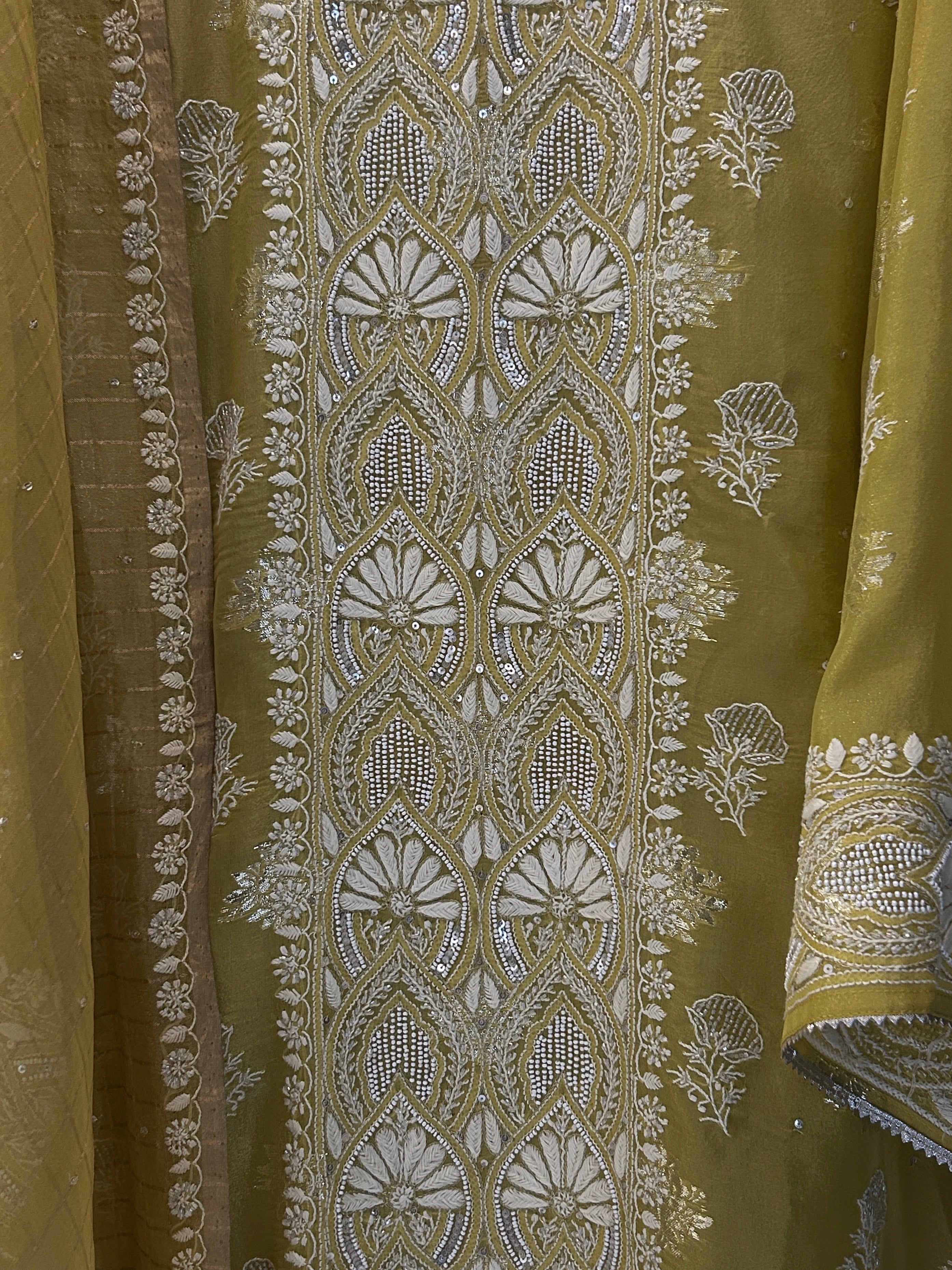 Green Shimmer Organza Chikankari Kurta Set