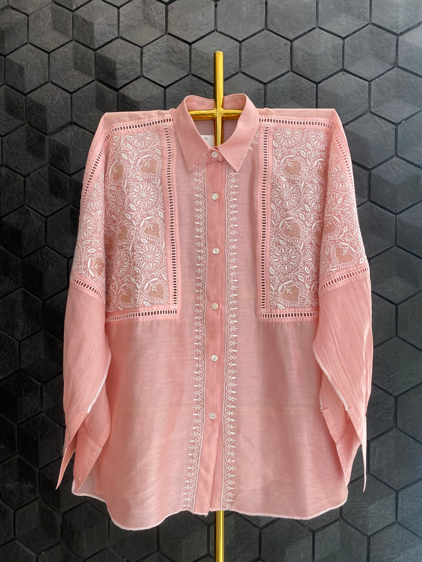 Light Pink Chanderi Chikankari Shirt