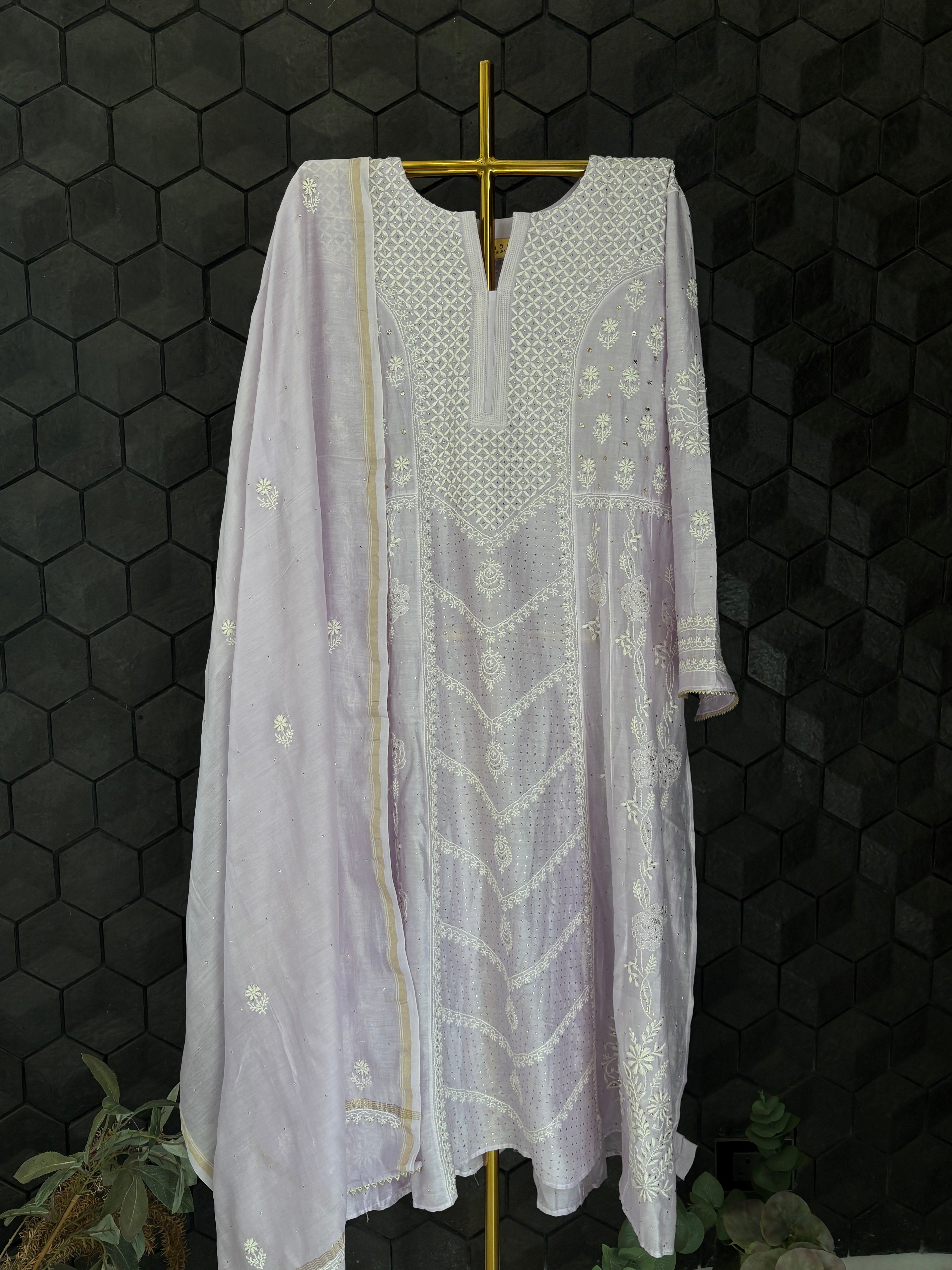 Lilac Chanderi Chikankari Kurta Set
