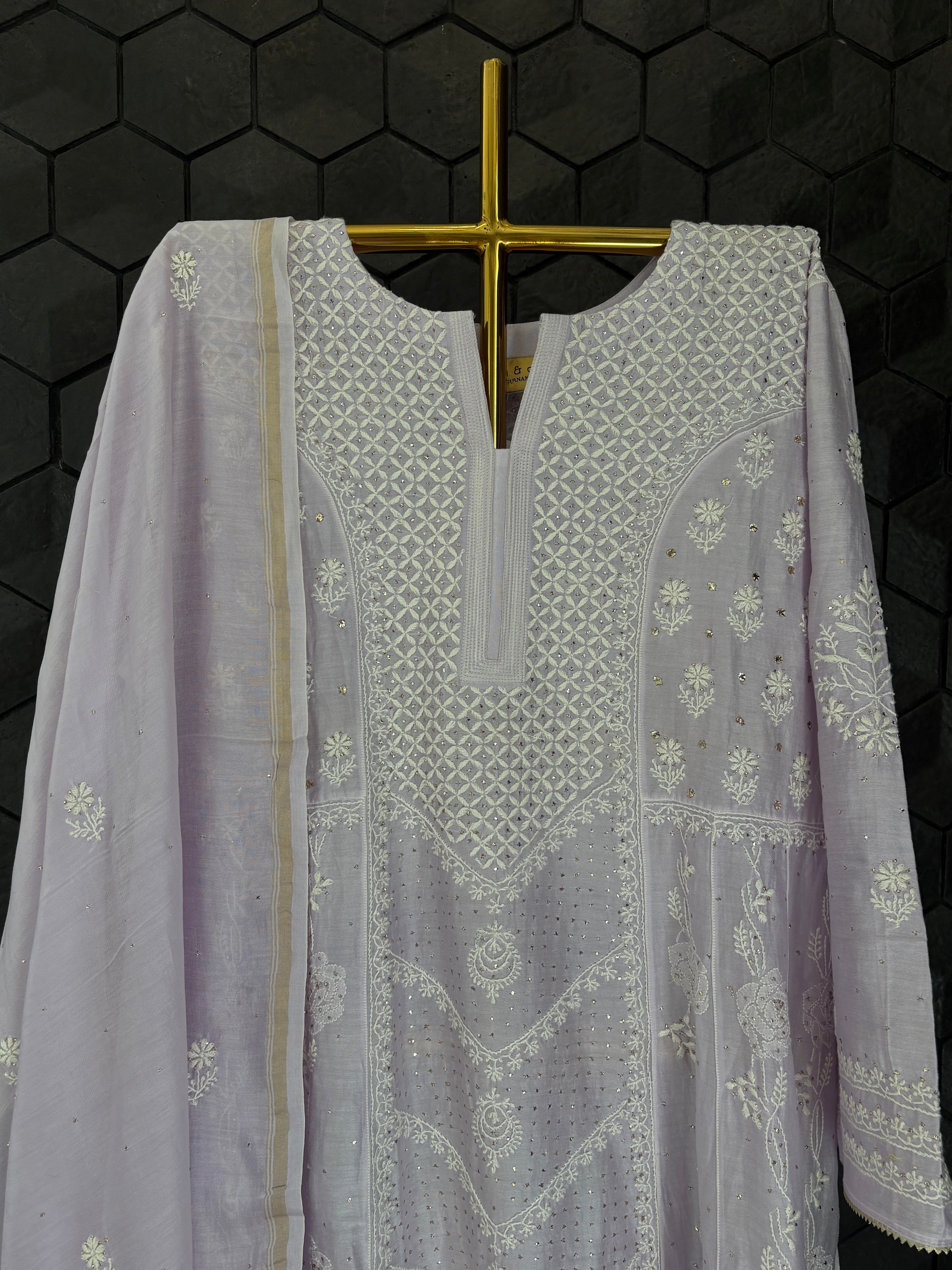 Lilac Chanderi Chikankari Kurta Set
