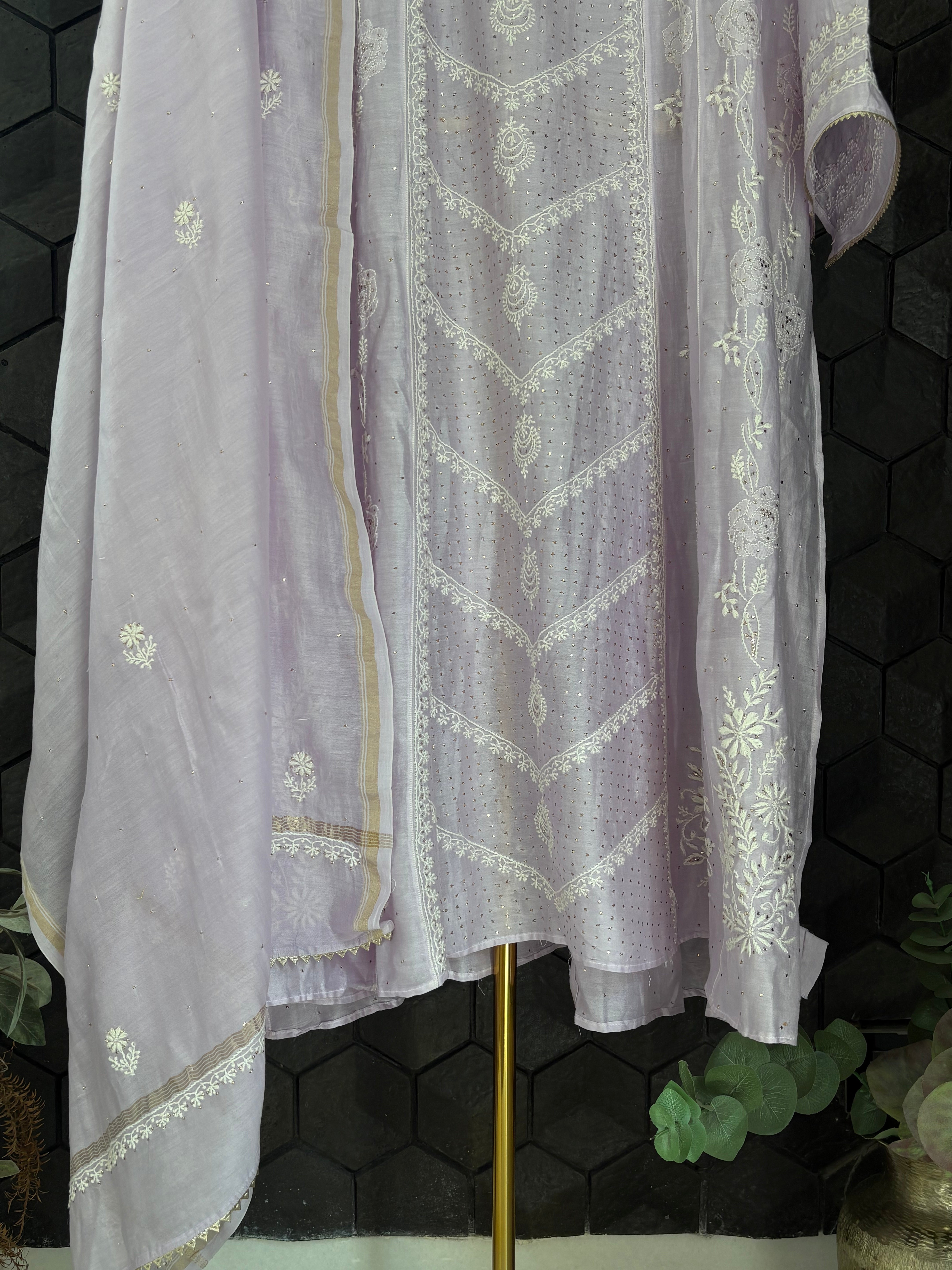 Lilac Chanderi Chikankari Kurta Set