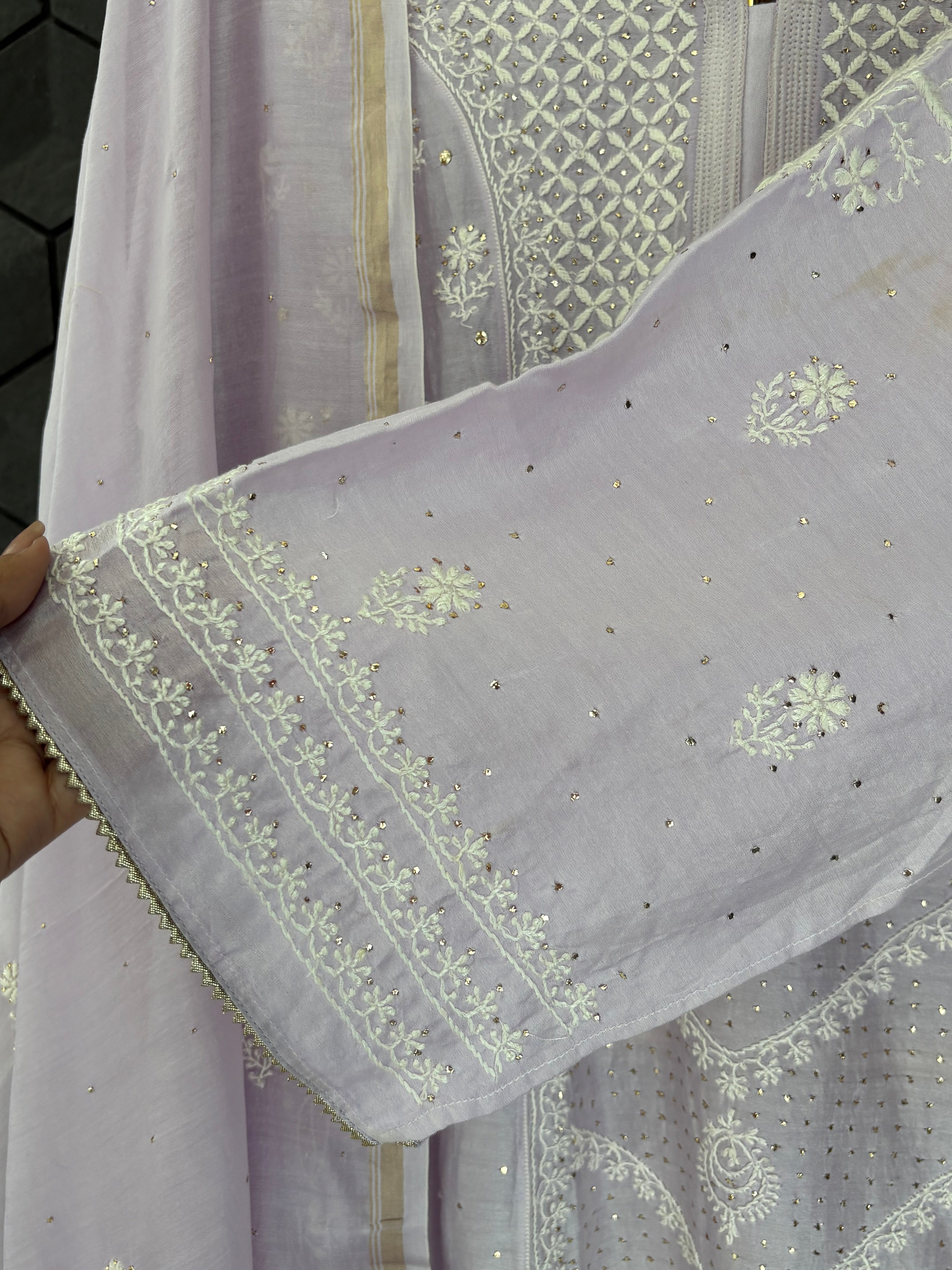 Lilac Chanderi Chikankari Kurta Set