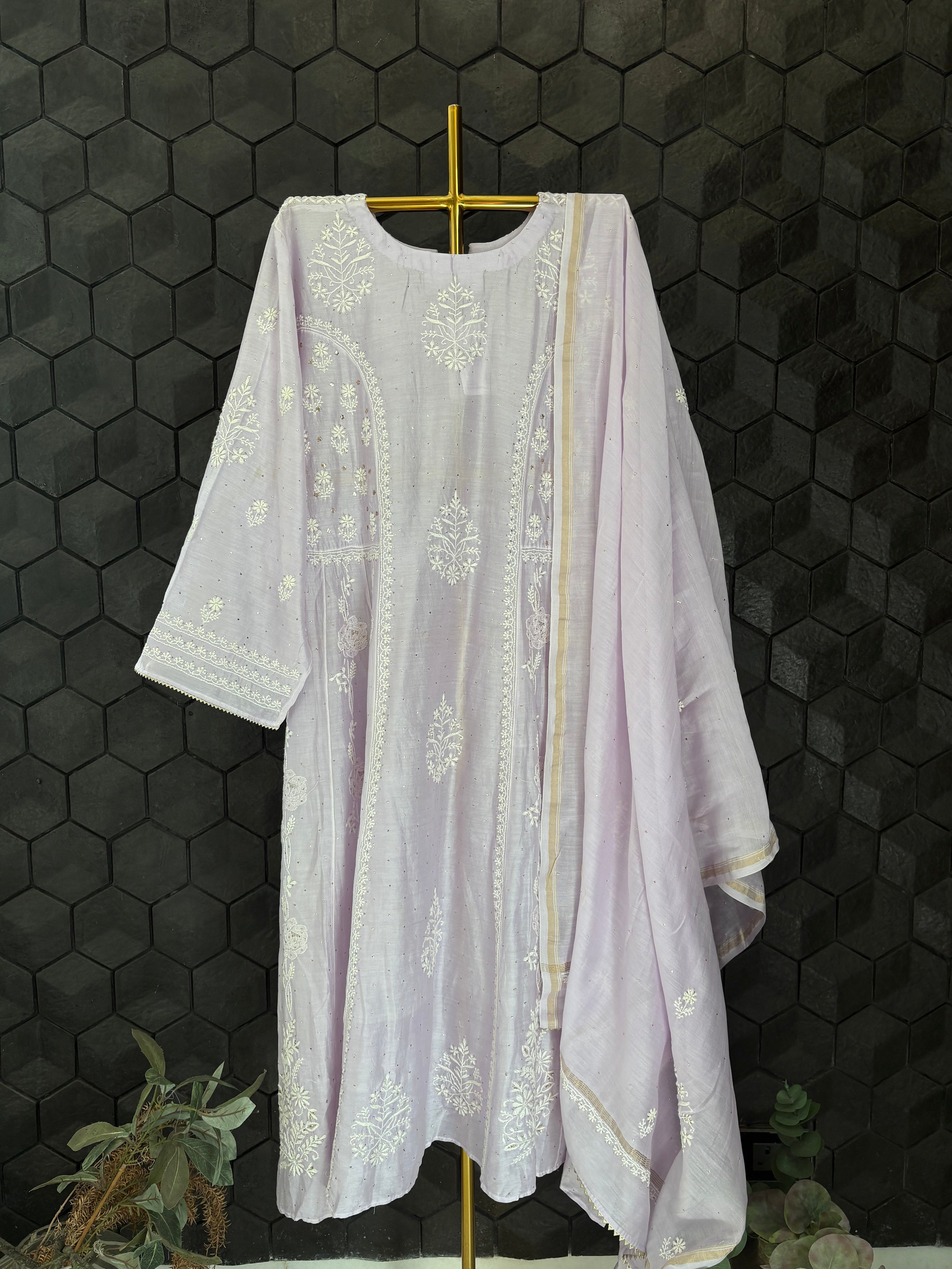 Lilac Chanderi Chikankari Kurta Set