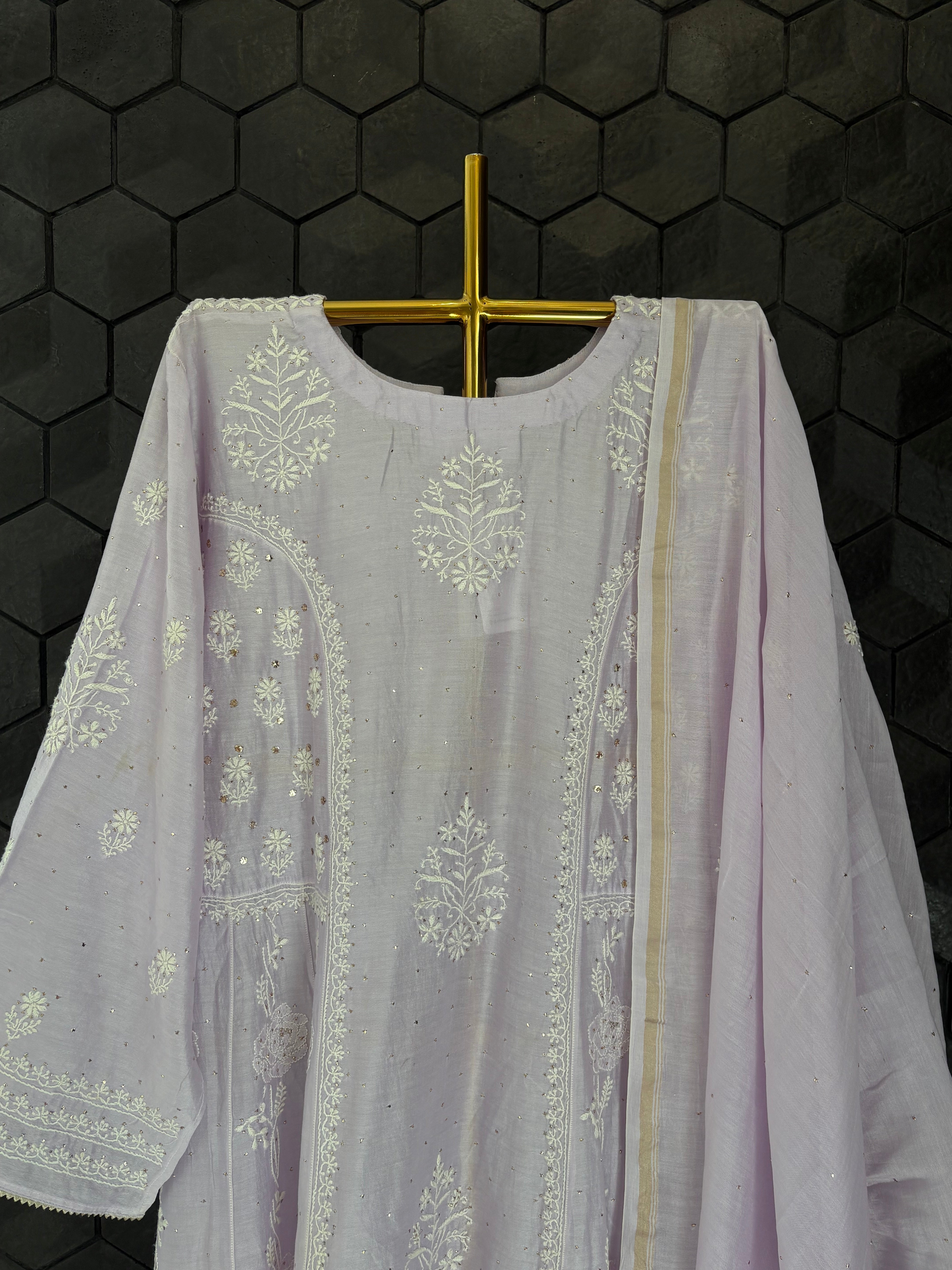 Lilac Chanderi Chikankari Kurta Set