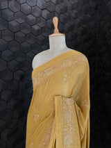 Yellow tissue chikankari saree