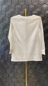 Classic white chanderi chikankari short shirt