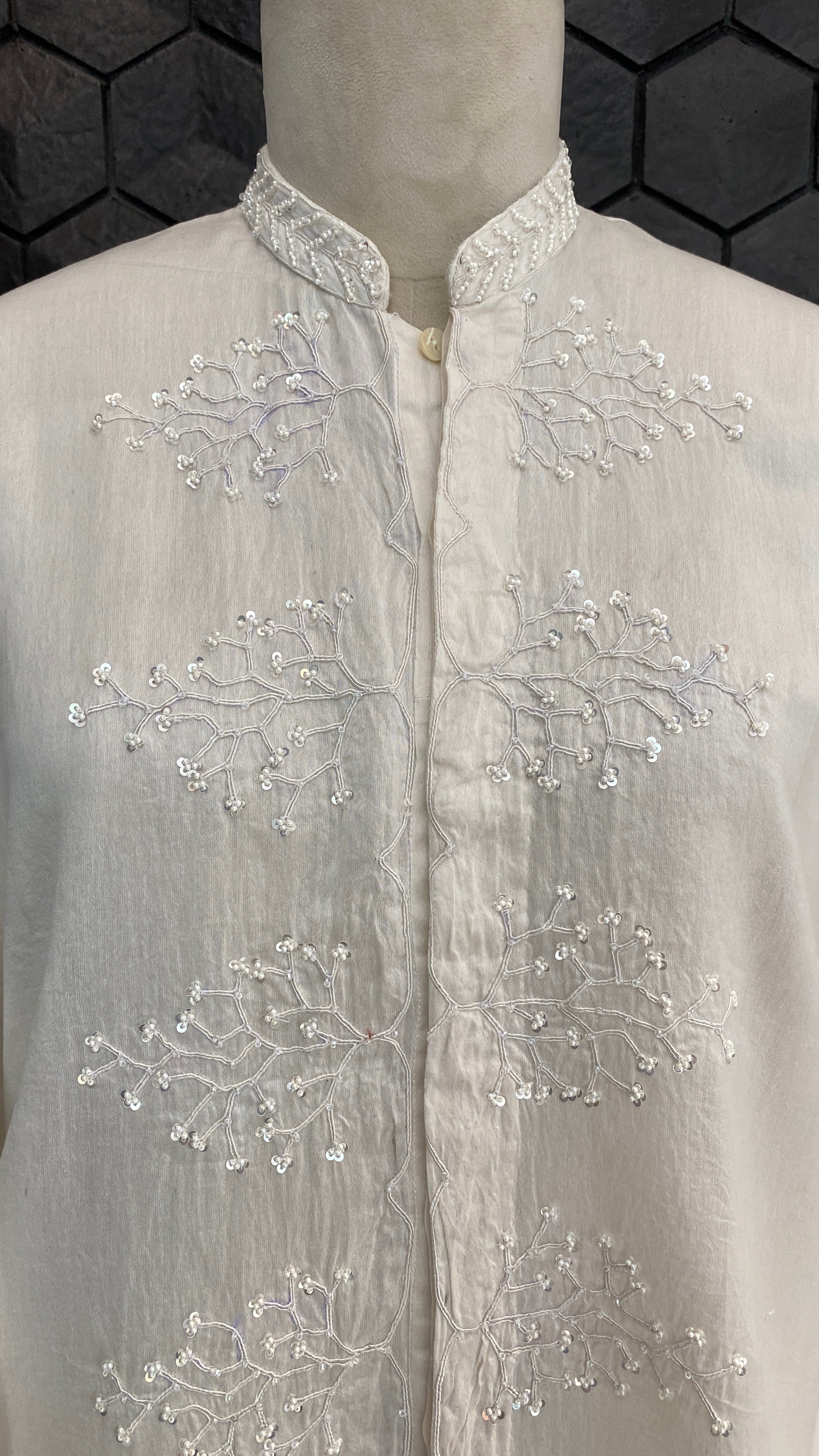 Classic white chanderi chikankari long shirt