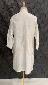 Classic white chanderi chikankari long shirt