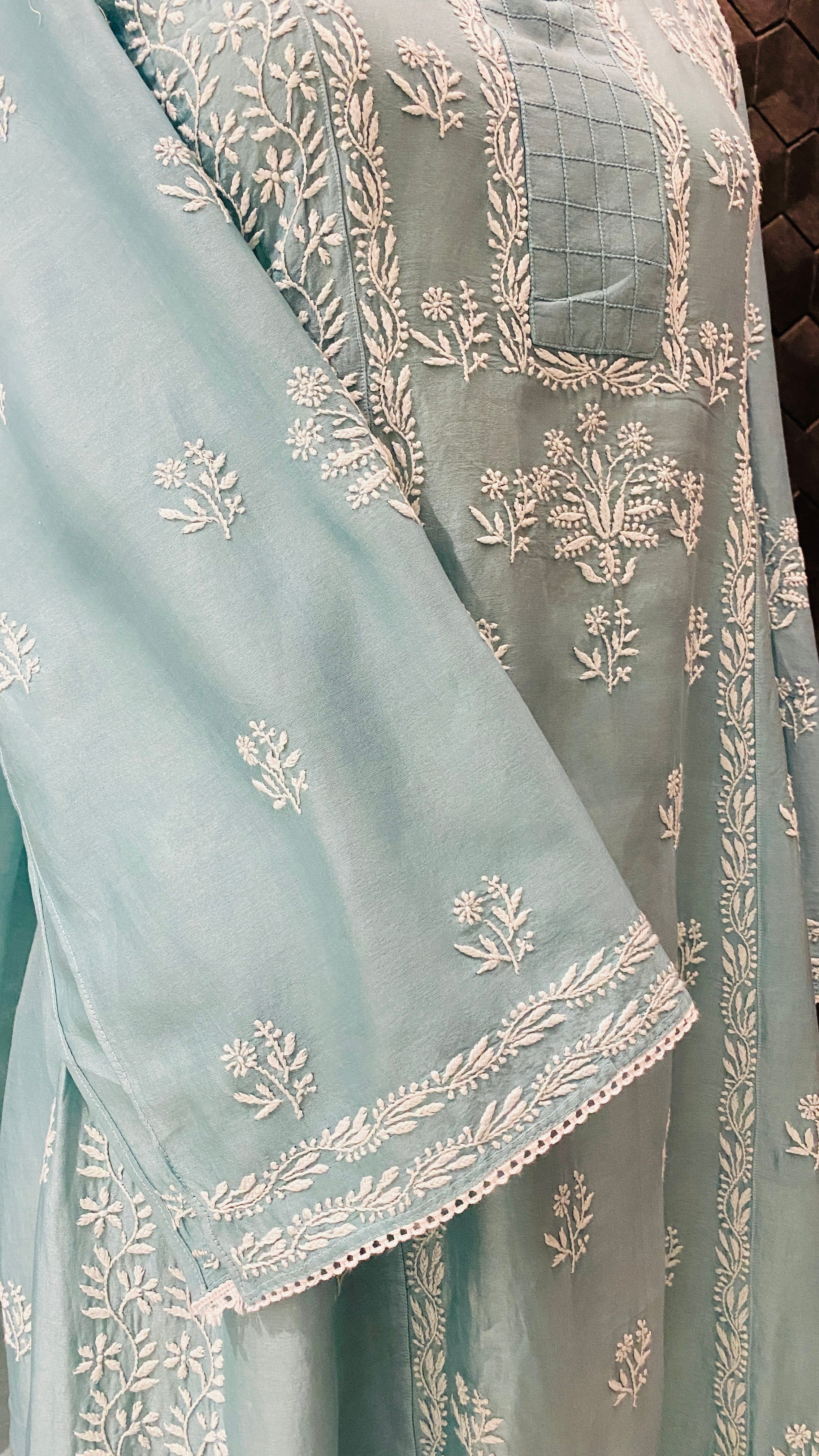 Green Chanderi Chikankari kurta set