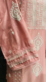 Pink chanderi chikankari kurta set