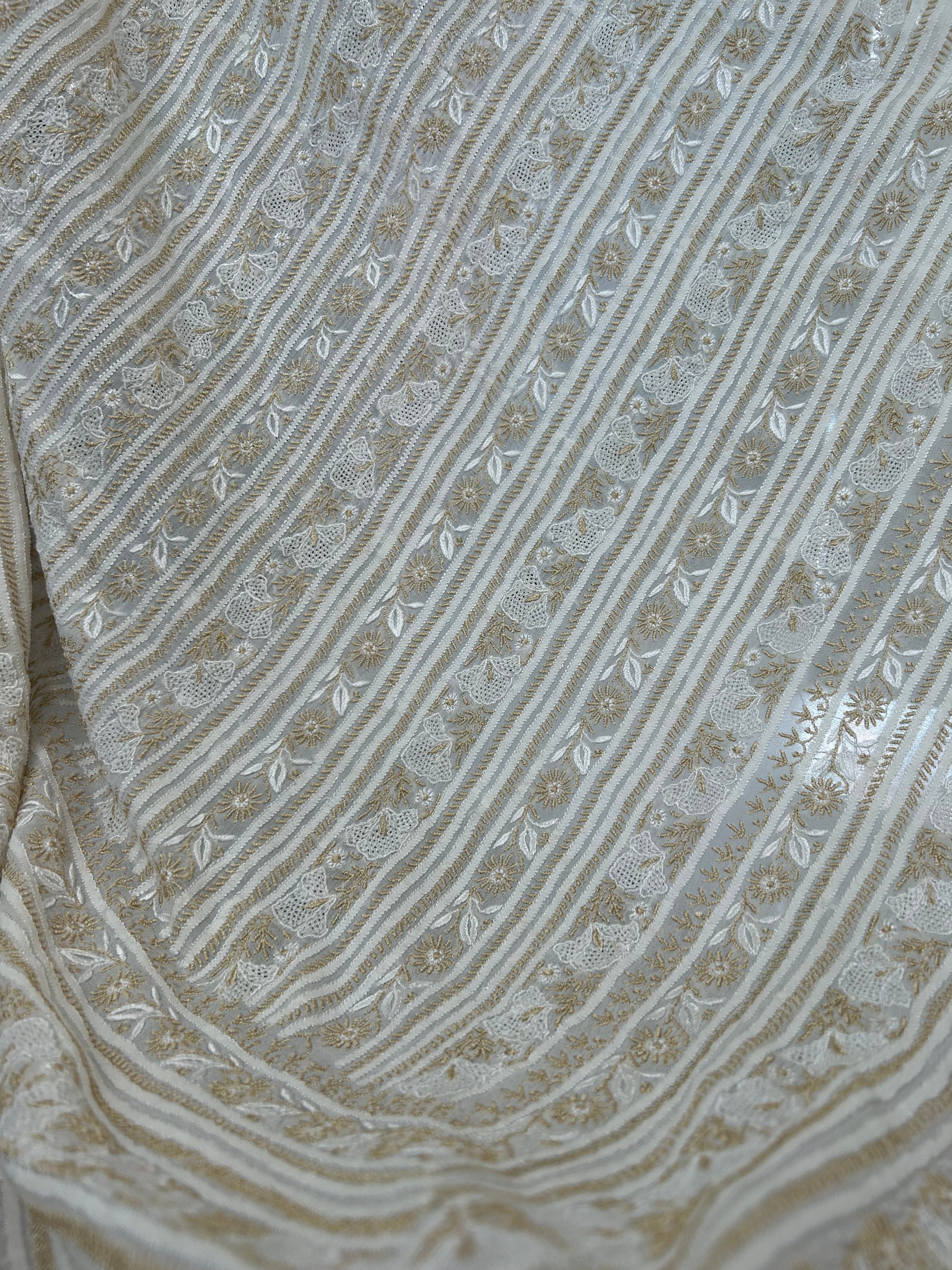 Premium White Georgette Resham thread Chikankari