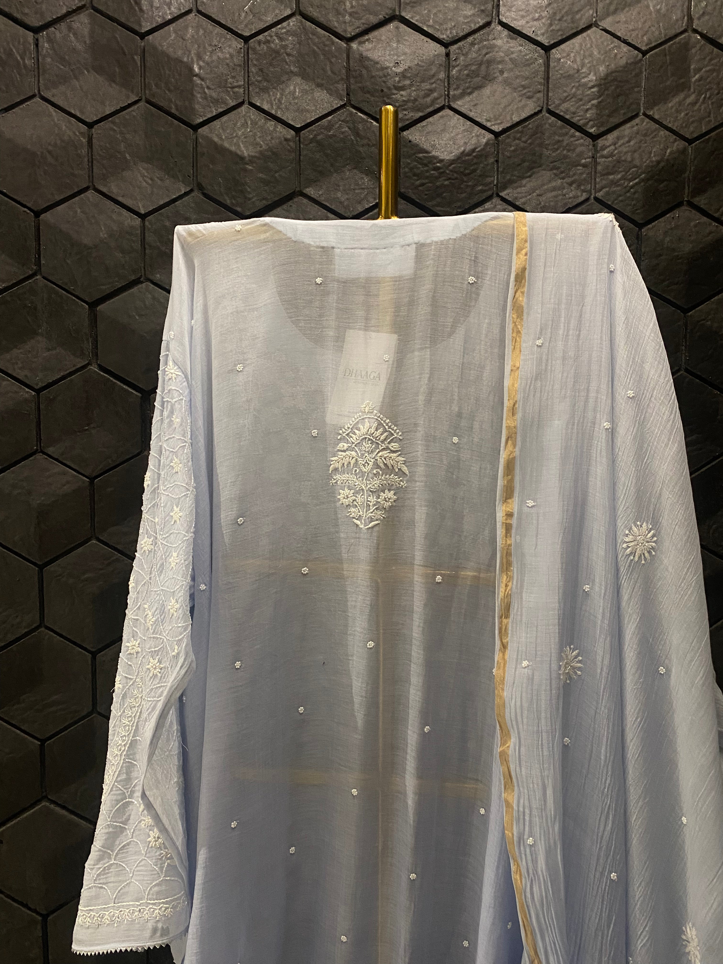 Blue Mul Chanderi Chikankari Kurta Set