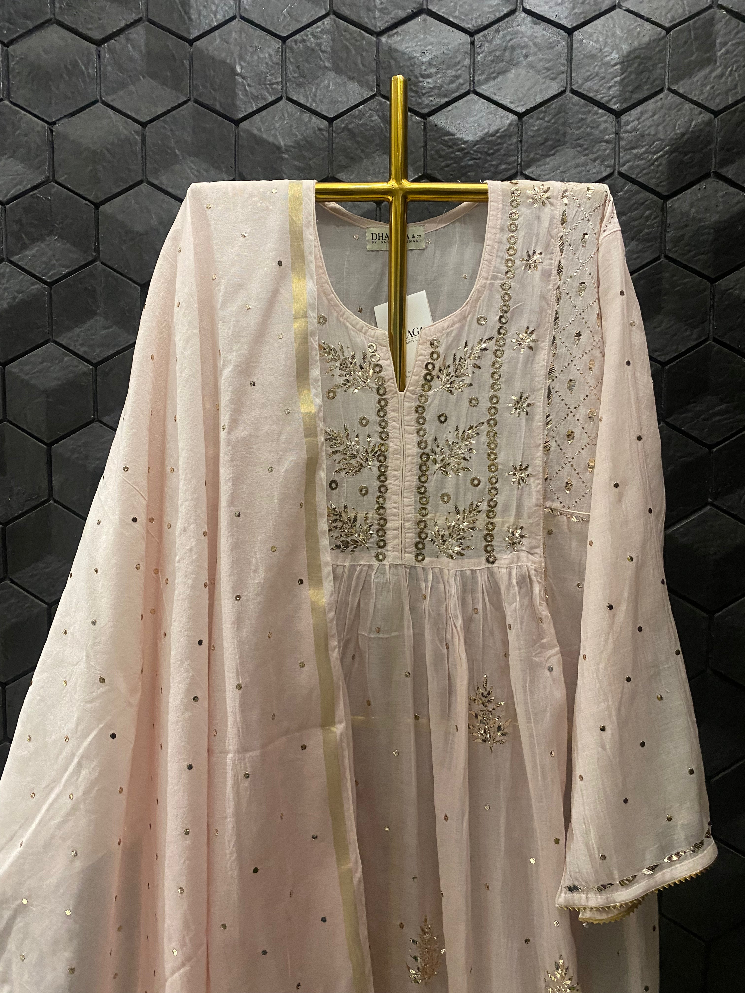 Pink Mul Chanderi Mukaish Kurta Set