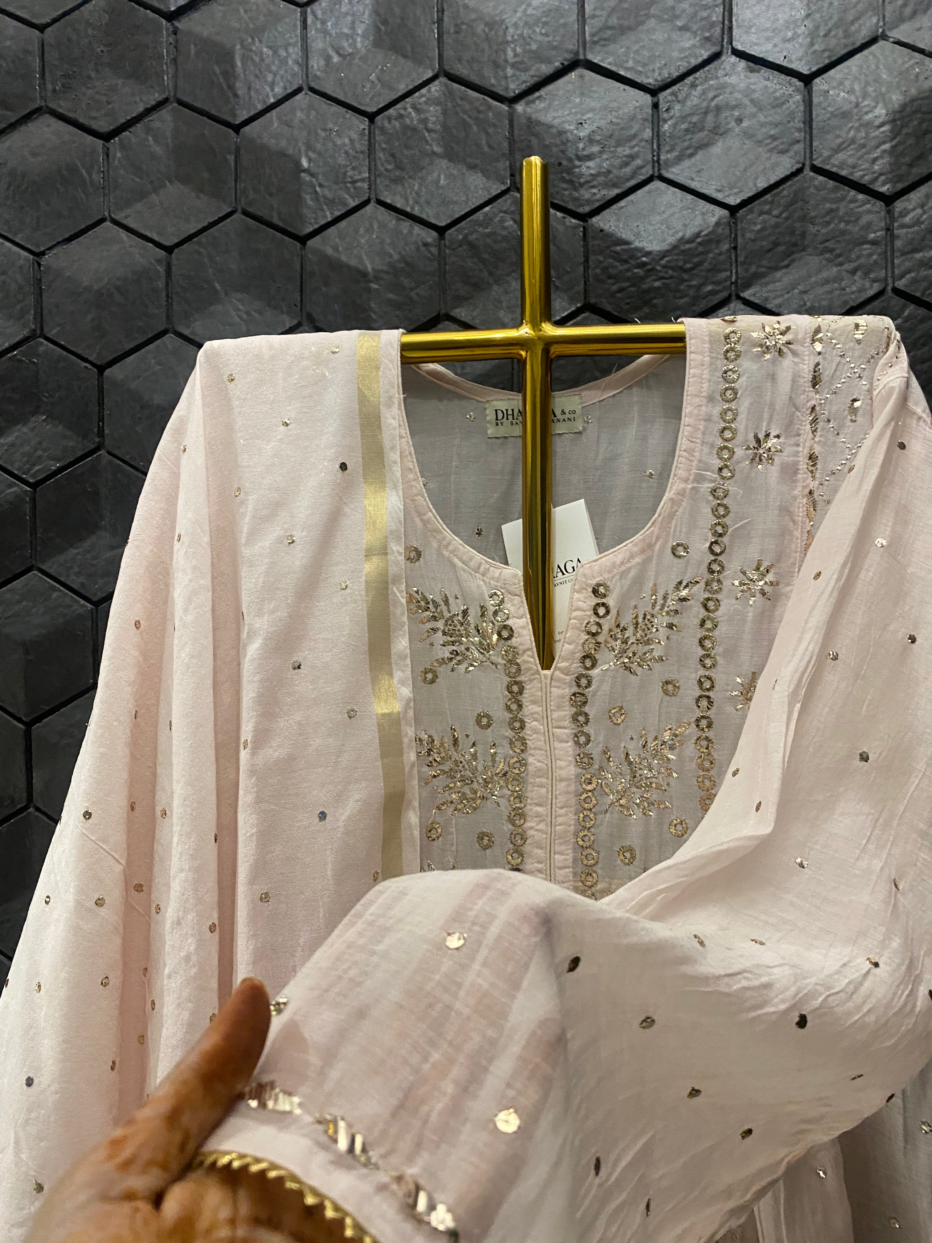 Pink Mul Chanderi Mukaish Kurta Set