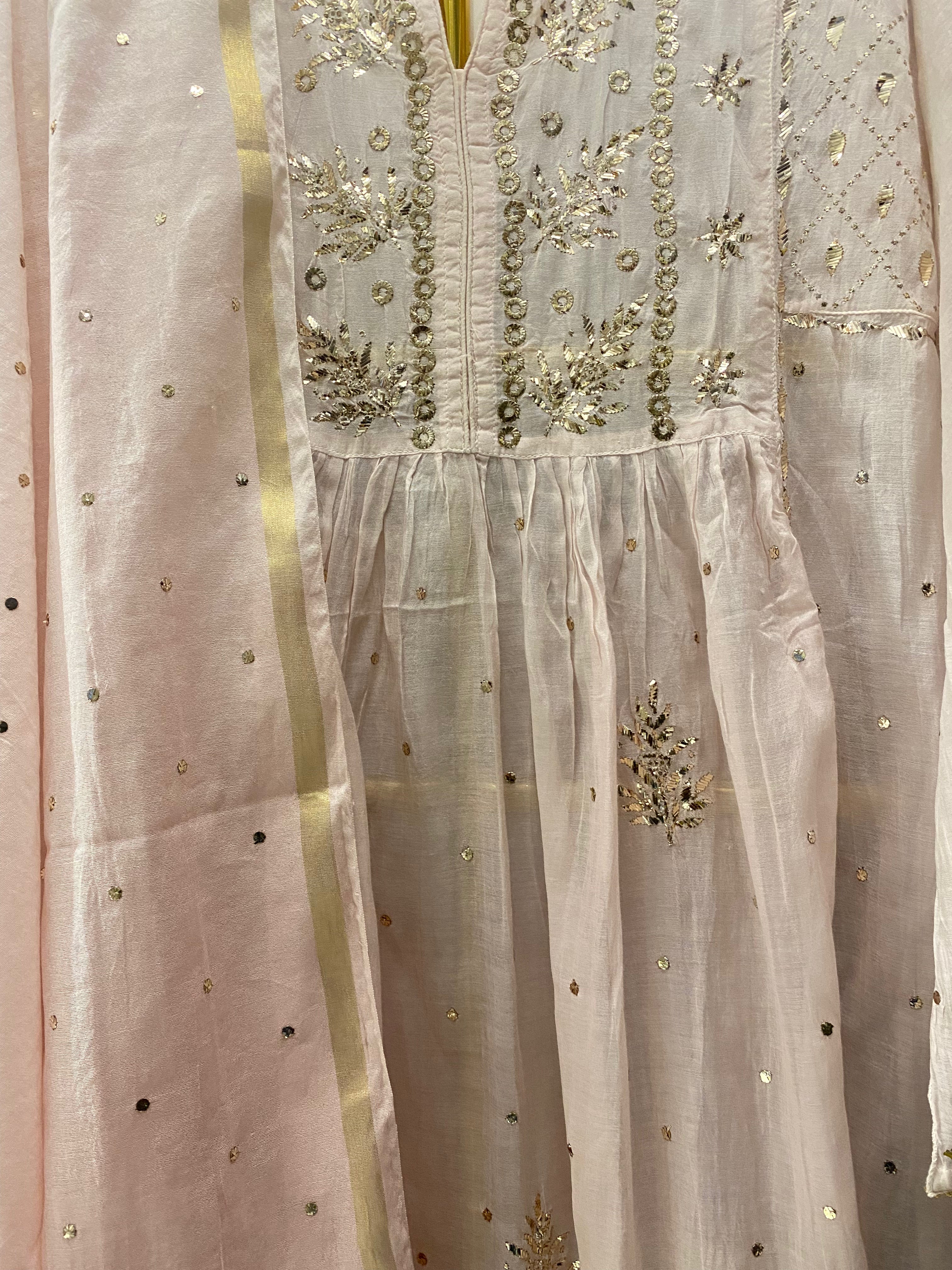 Pink Mul Chanderi Mukaish Kurta Set