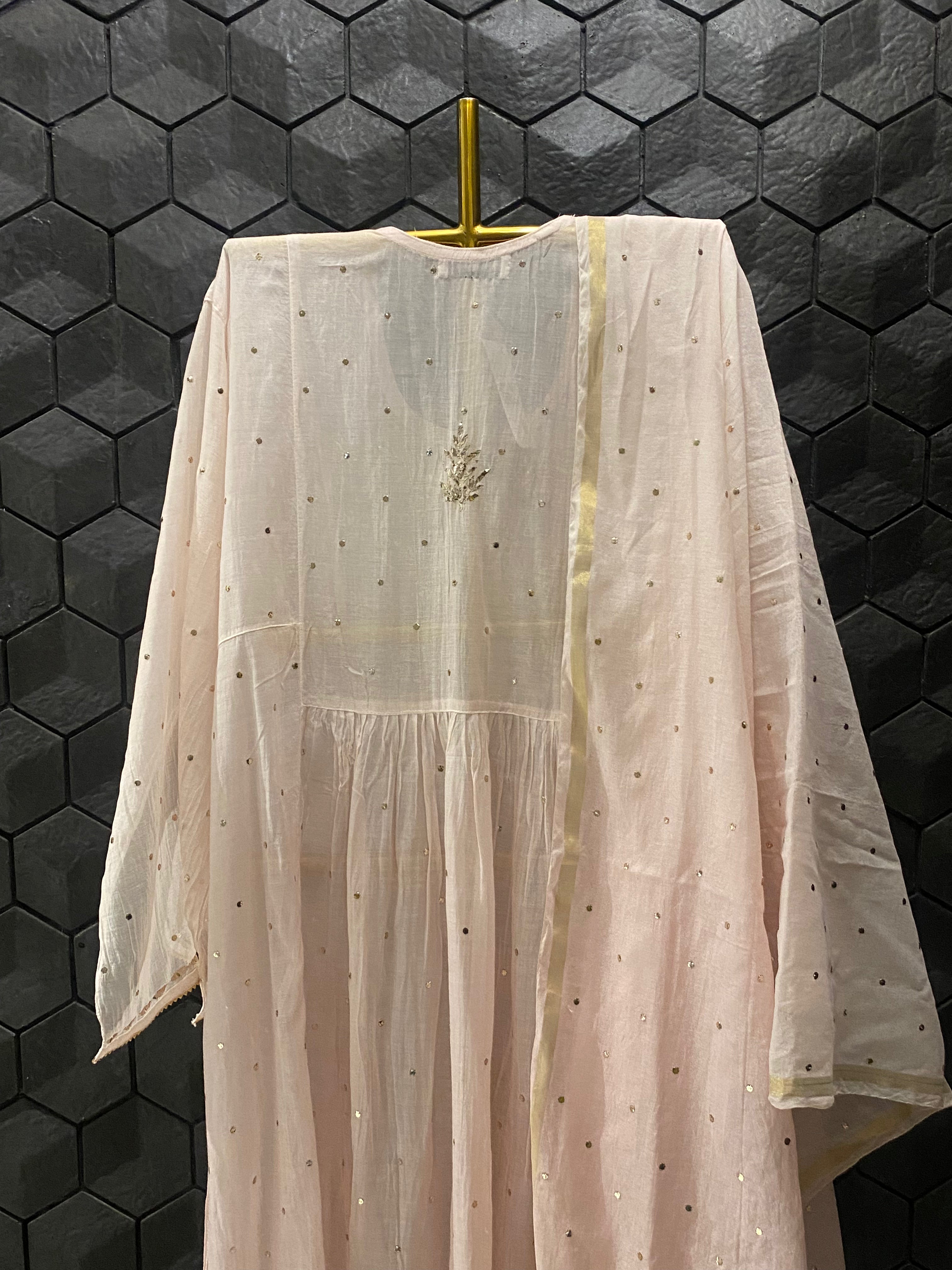 Pink Mul Chanderi Mukaish Kurta Set