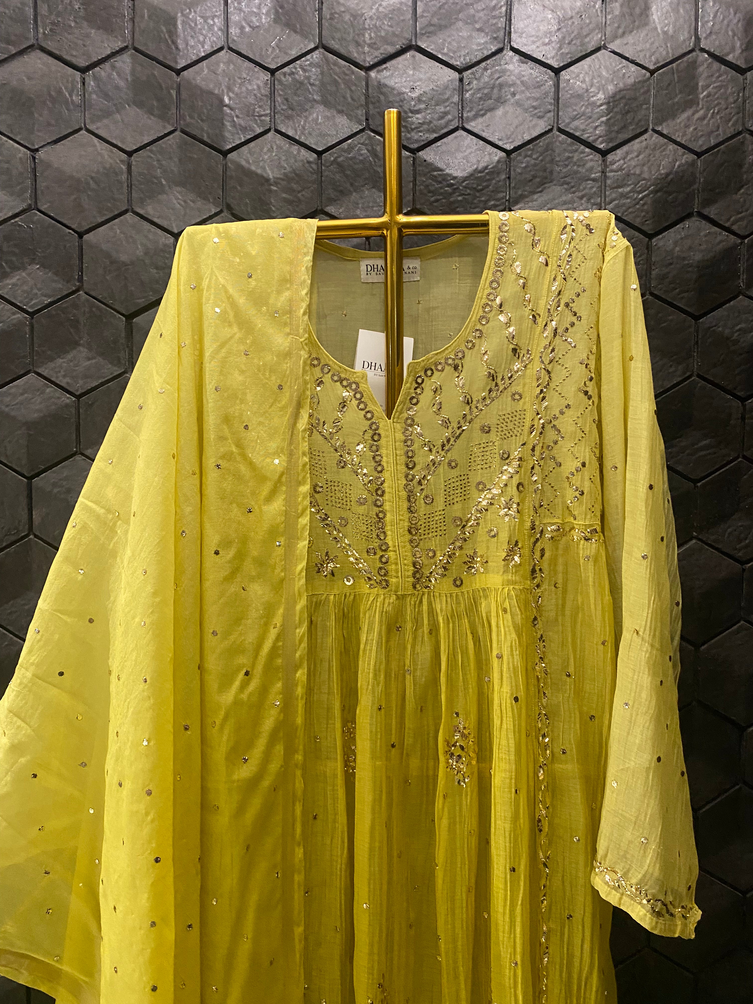 Yellow Mul Chanderi Mukaish Kurta Set
