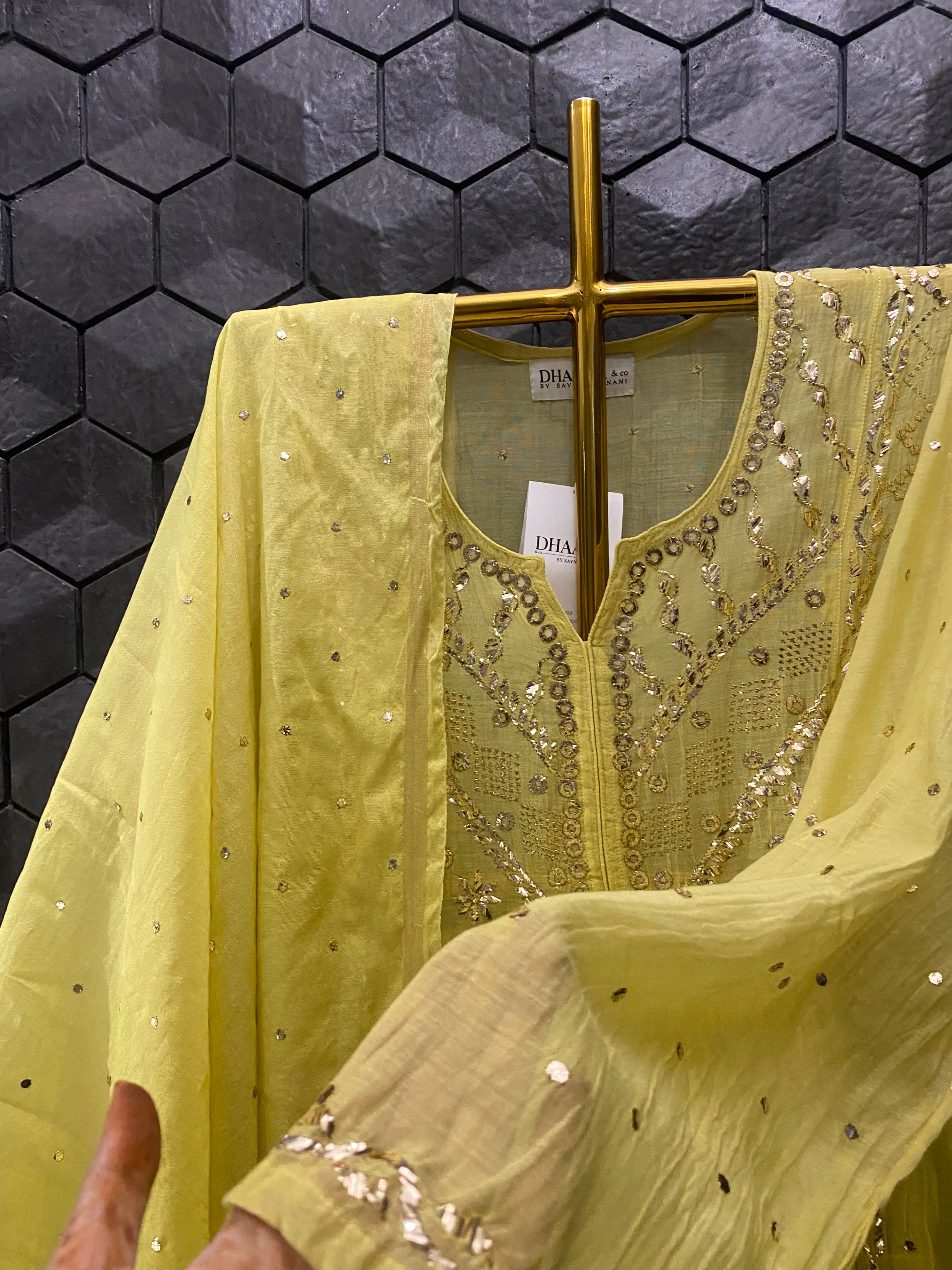 Yellow Mul Chanderi Mukaish Kurta Set