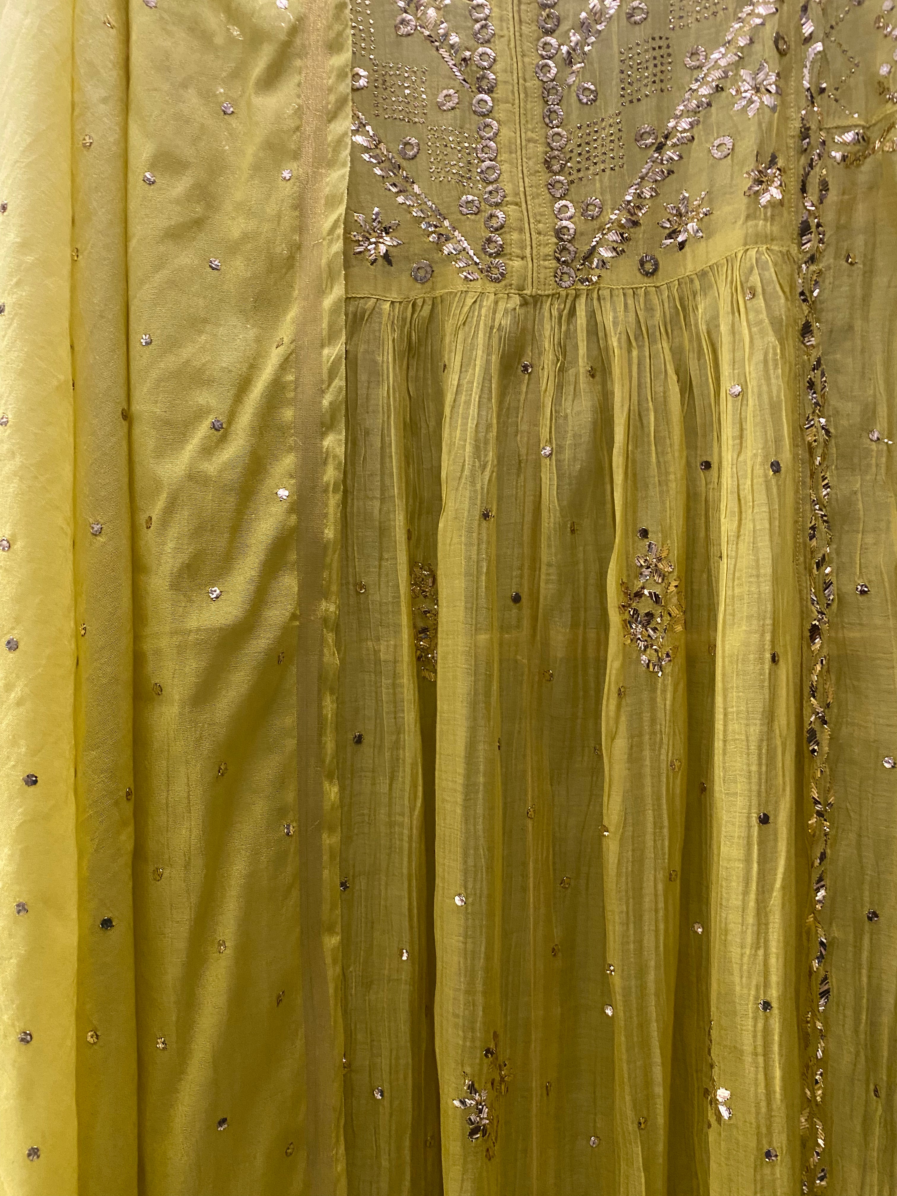 Yellow Mul Chanderi Mukaish Kurta Set