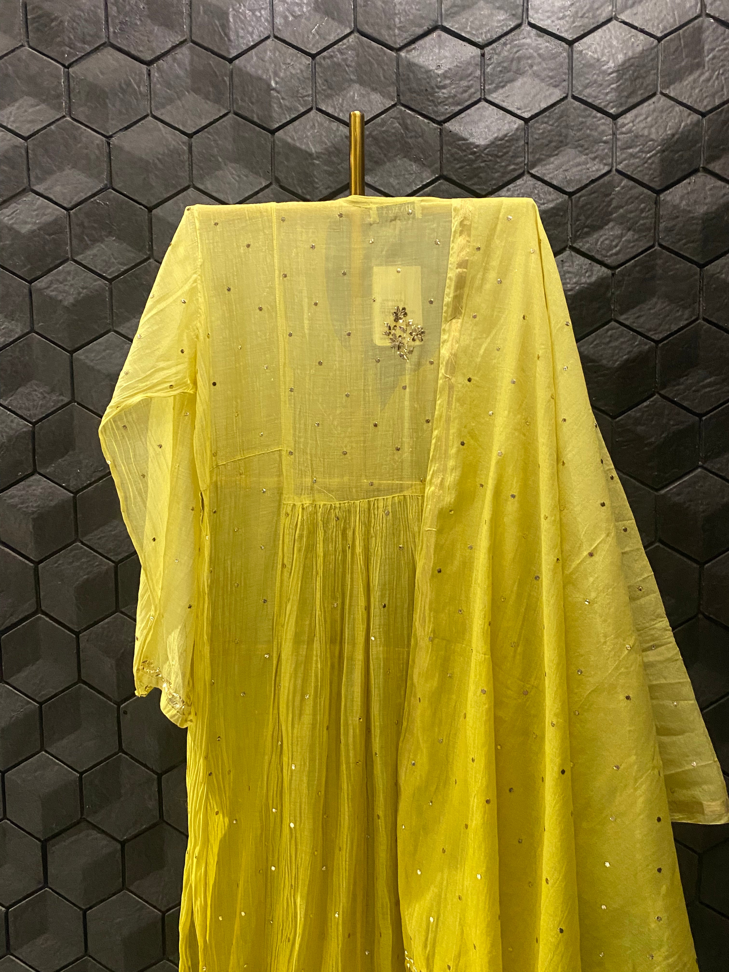 Yellow Mul Chanderi Mukaish Kurta Set