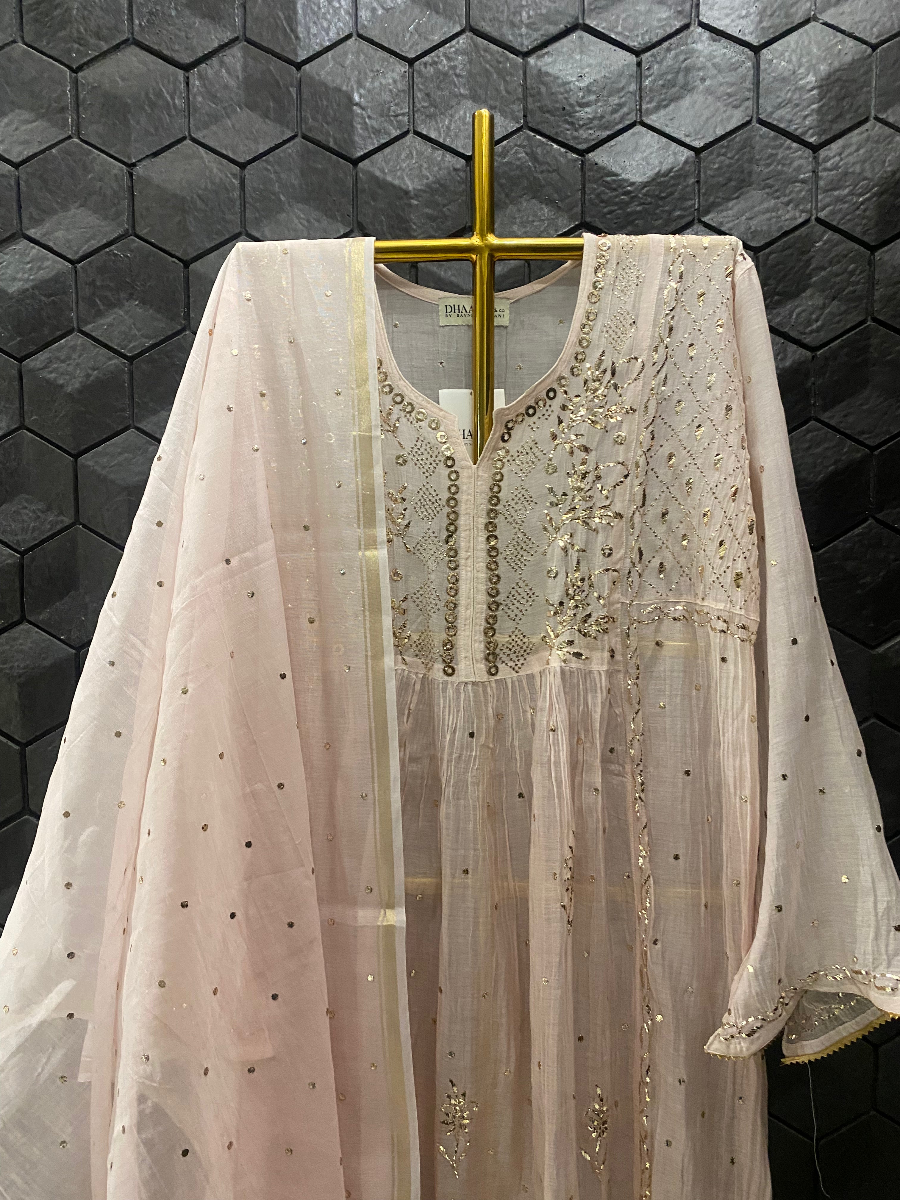 Pink Mul Chanderi Mukaish Kurta Set