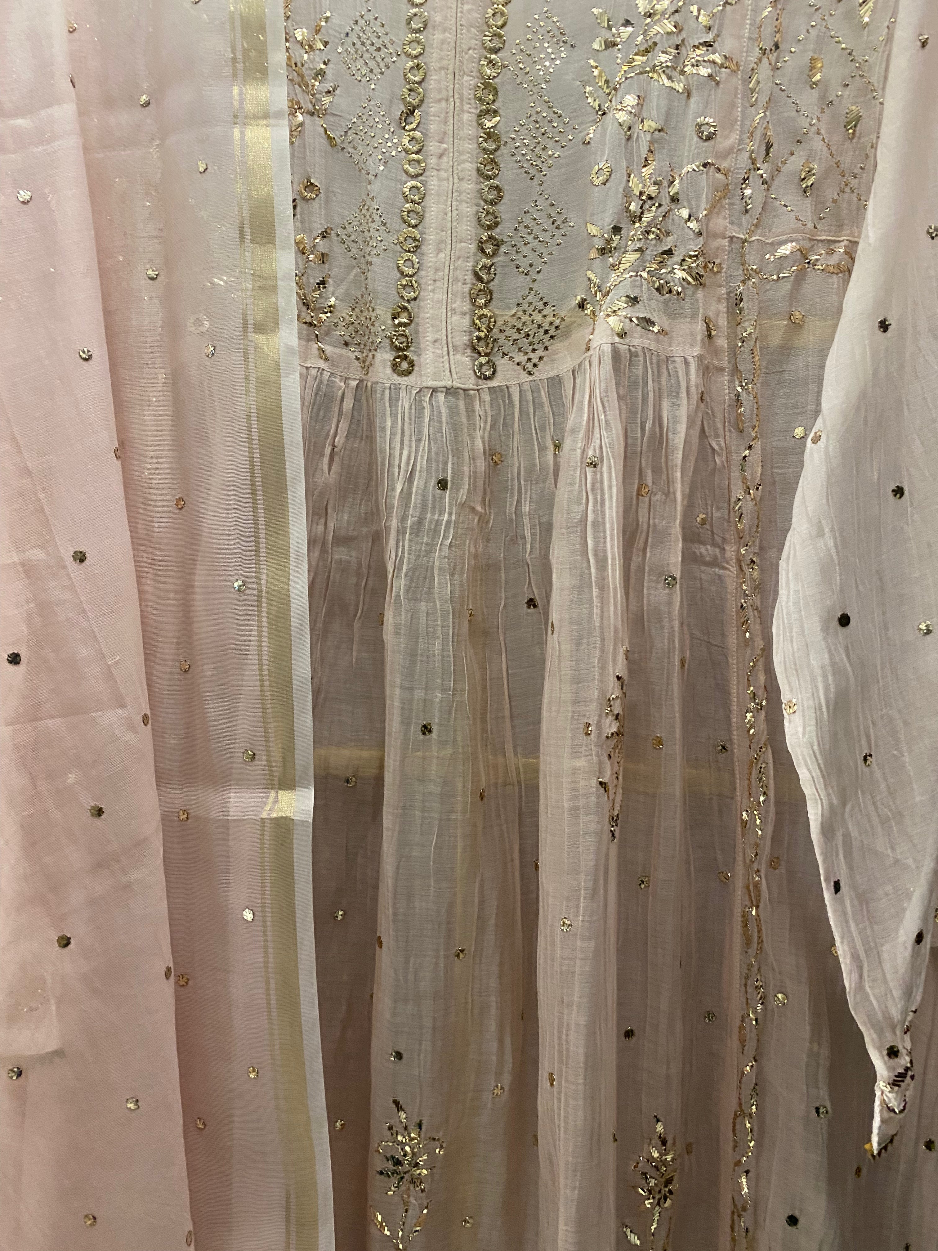 Pink Mul Chanderi Mukaish Kurta Set