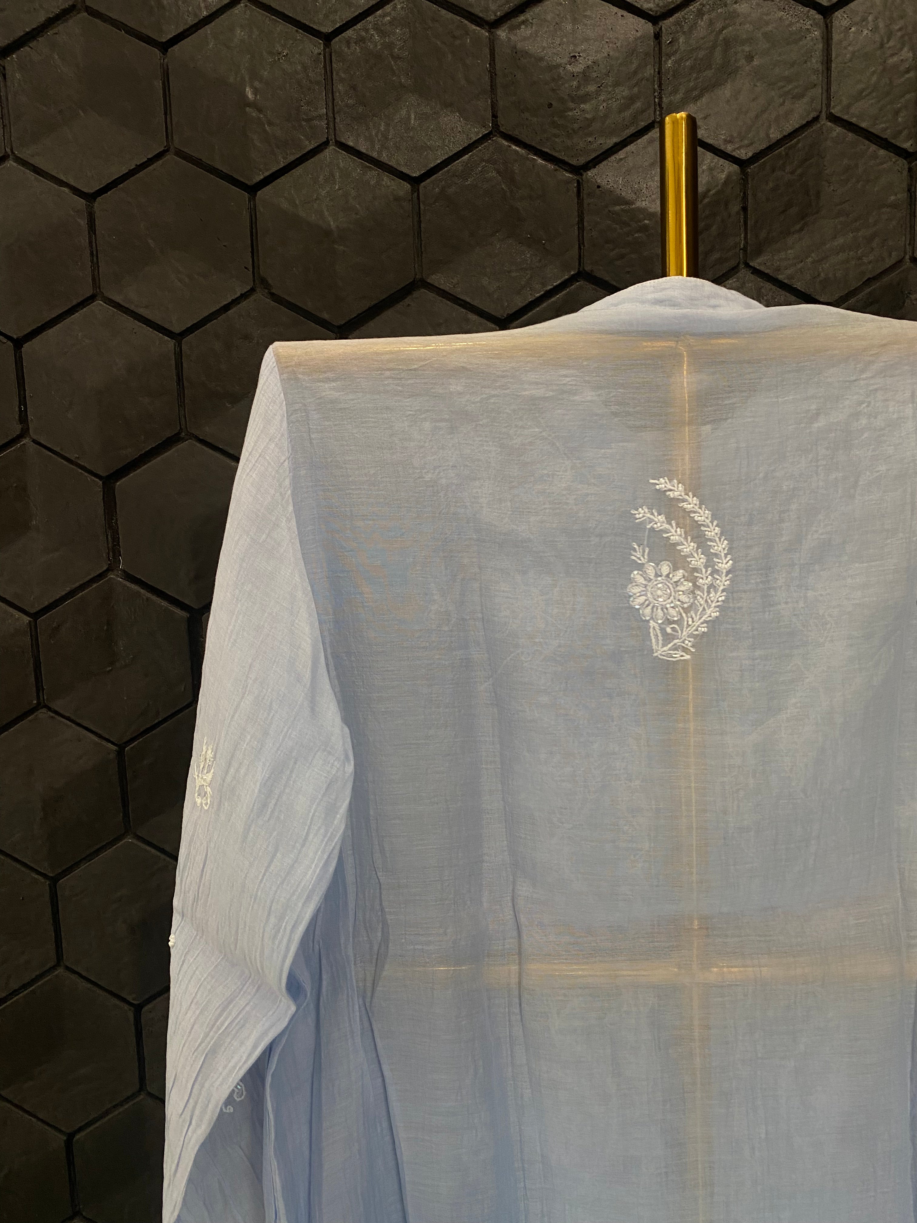 Powder Blue Mul Chanderi Chikankari Shirt