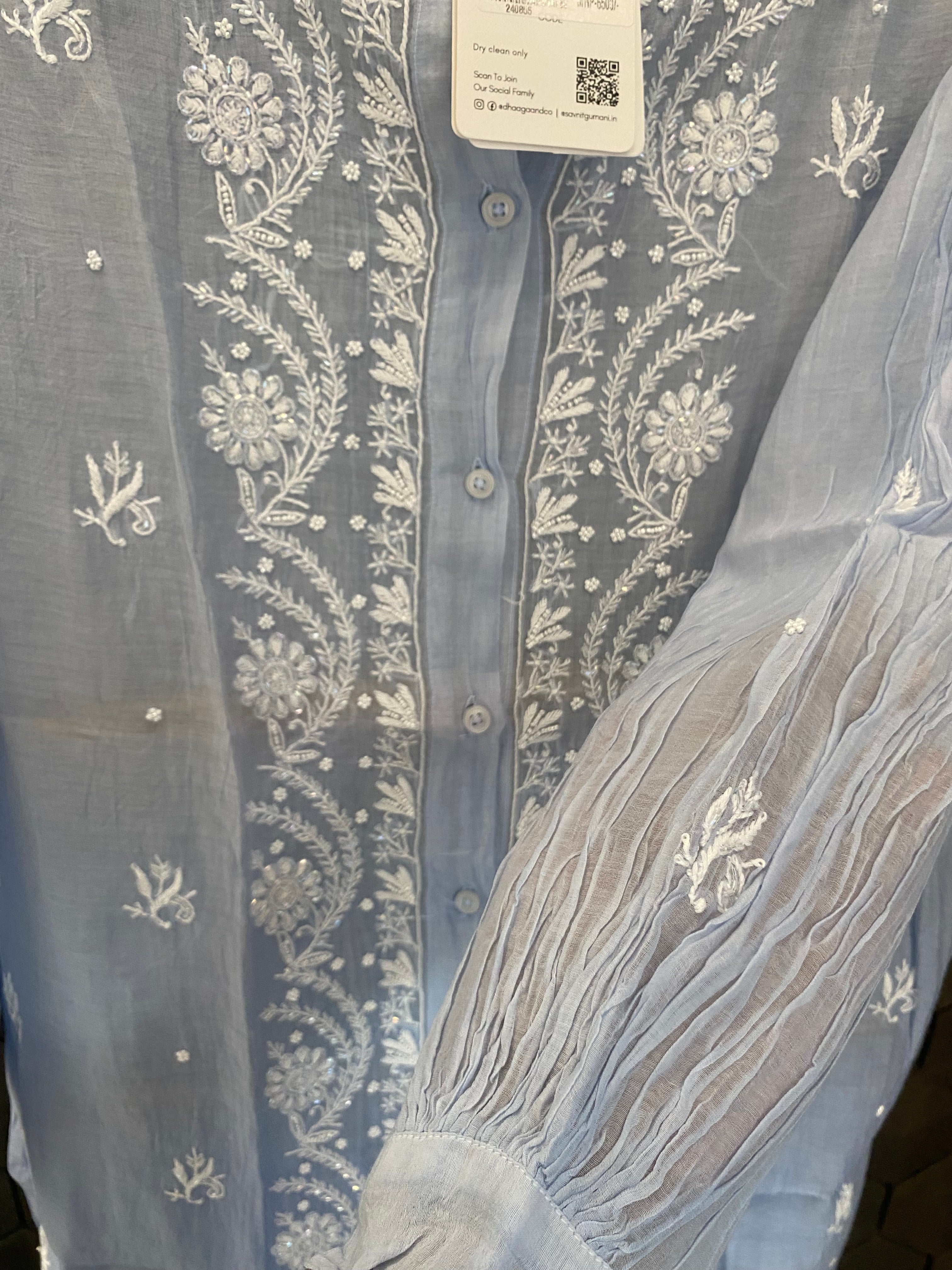 Powder Blue Mul Chanderi Chikankari Shirt