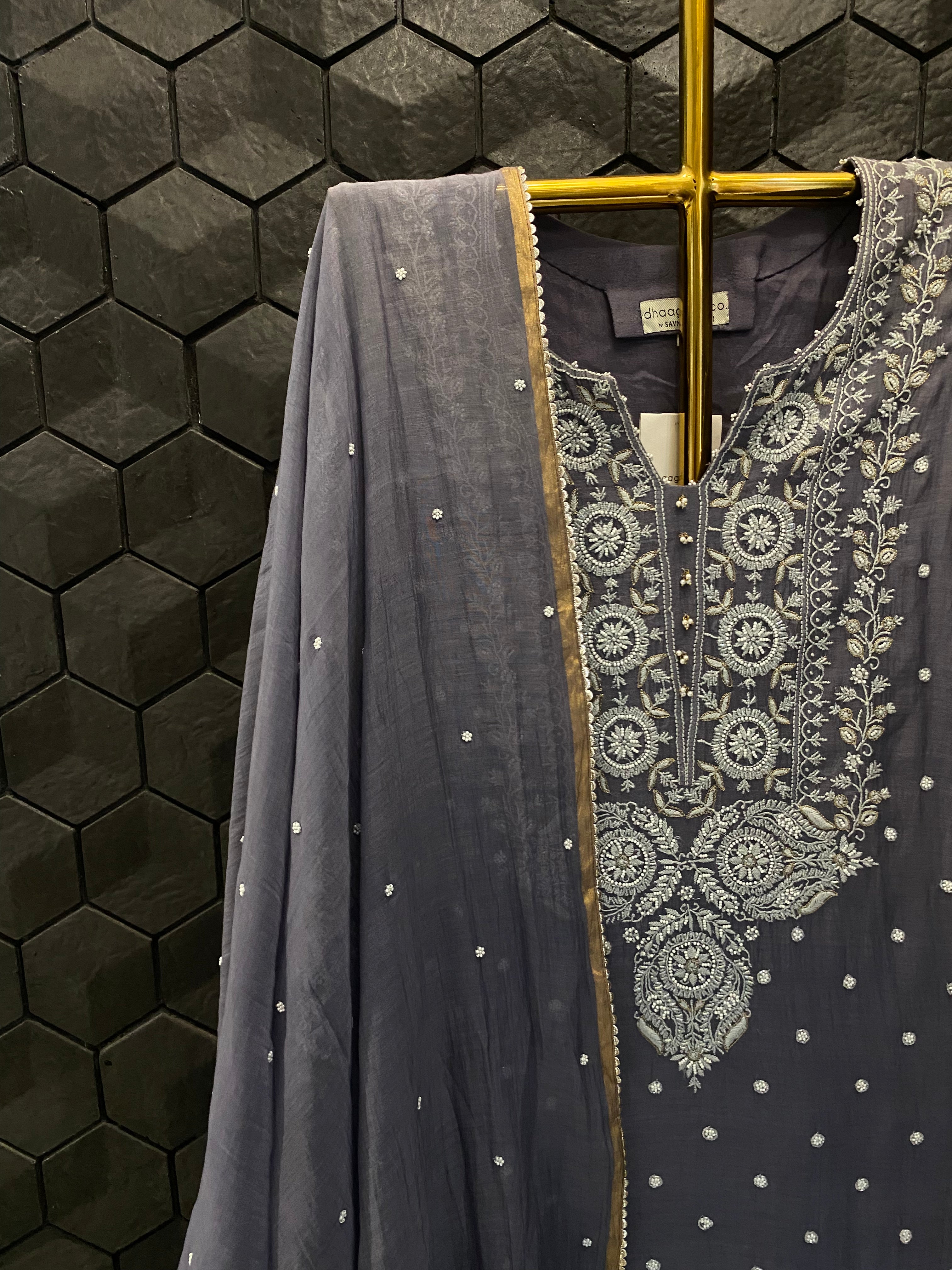 Purple Mul Chanderi Chikankari Suit Set