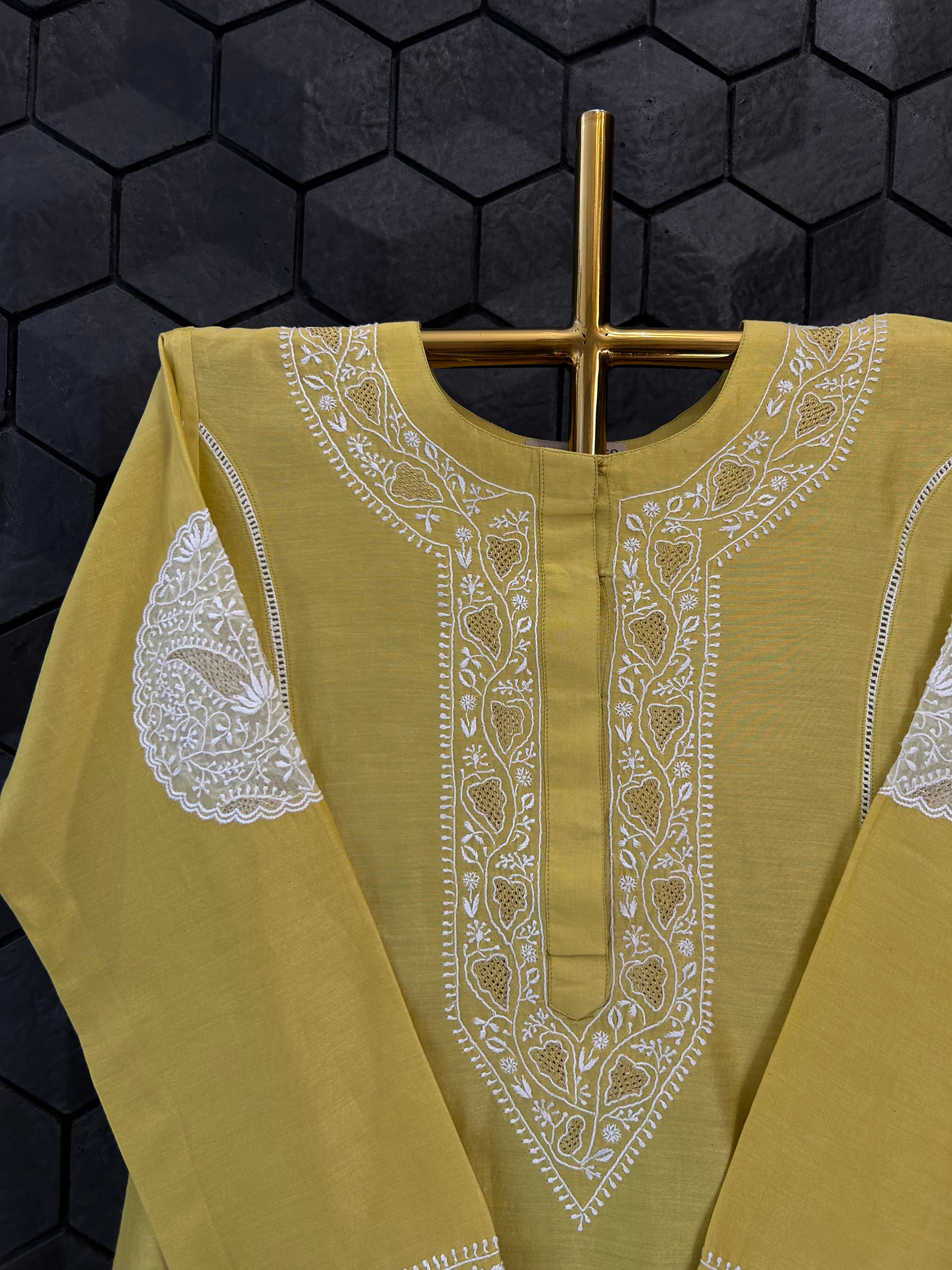 Lime Green Chanderi Chikankari Co-ord Set