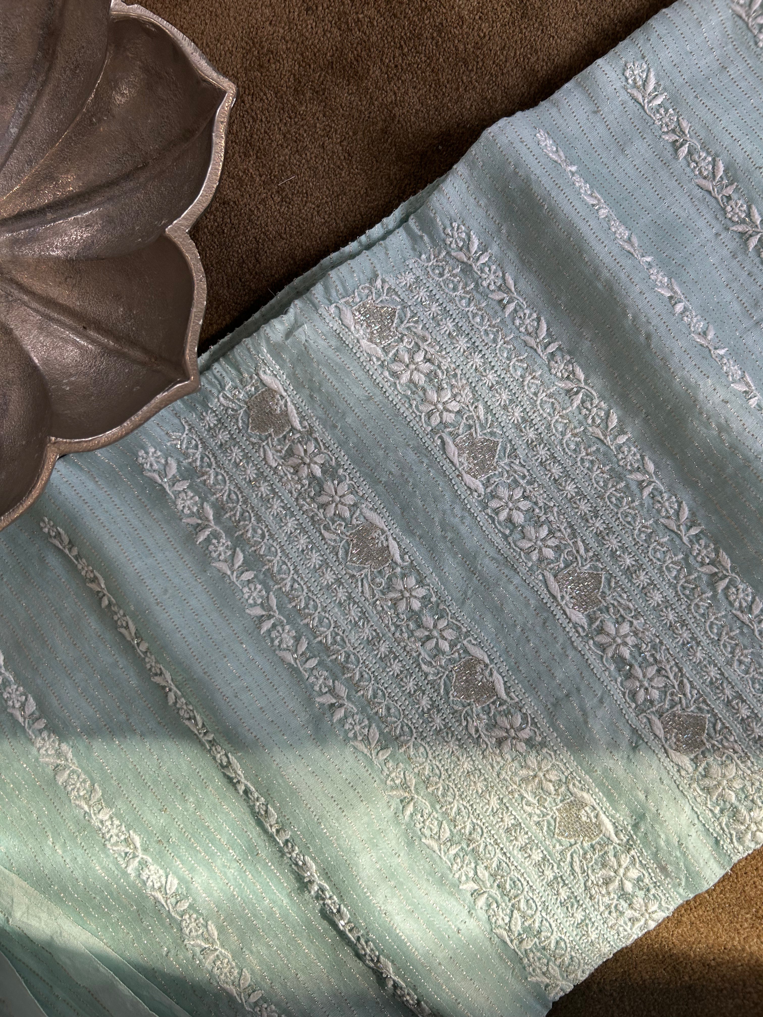 Sea Green Mul Chanderi Chikankari Mens Kurta