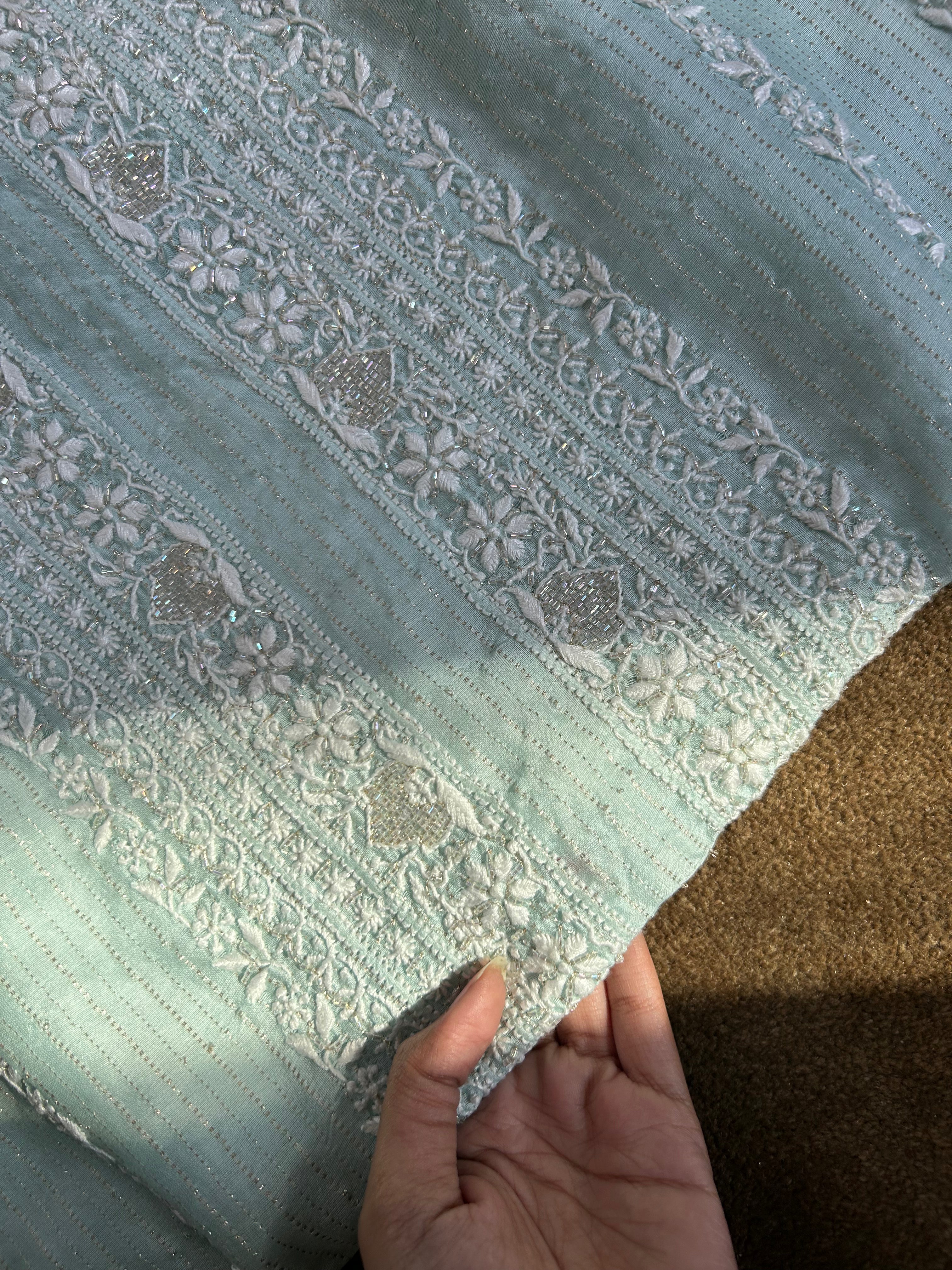 Sea Green Mul Chanderi Chikankari Mens Kurta