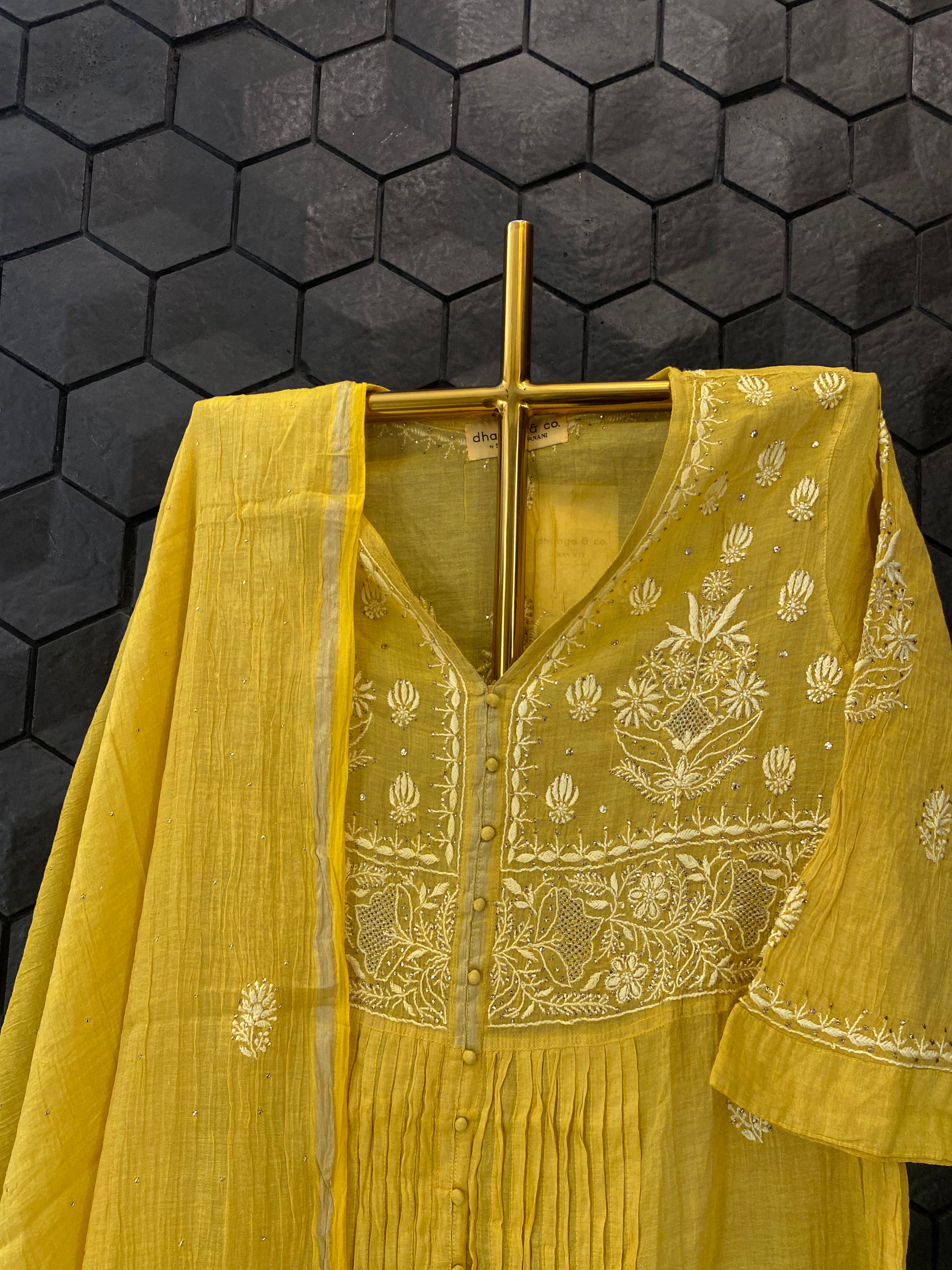 Yellow Silver Tissue Chikankari Garara Set