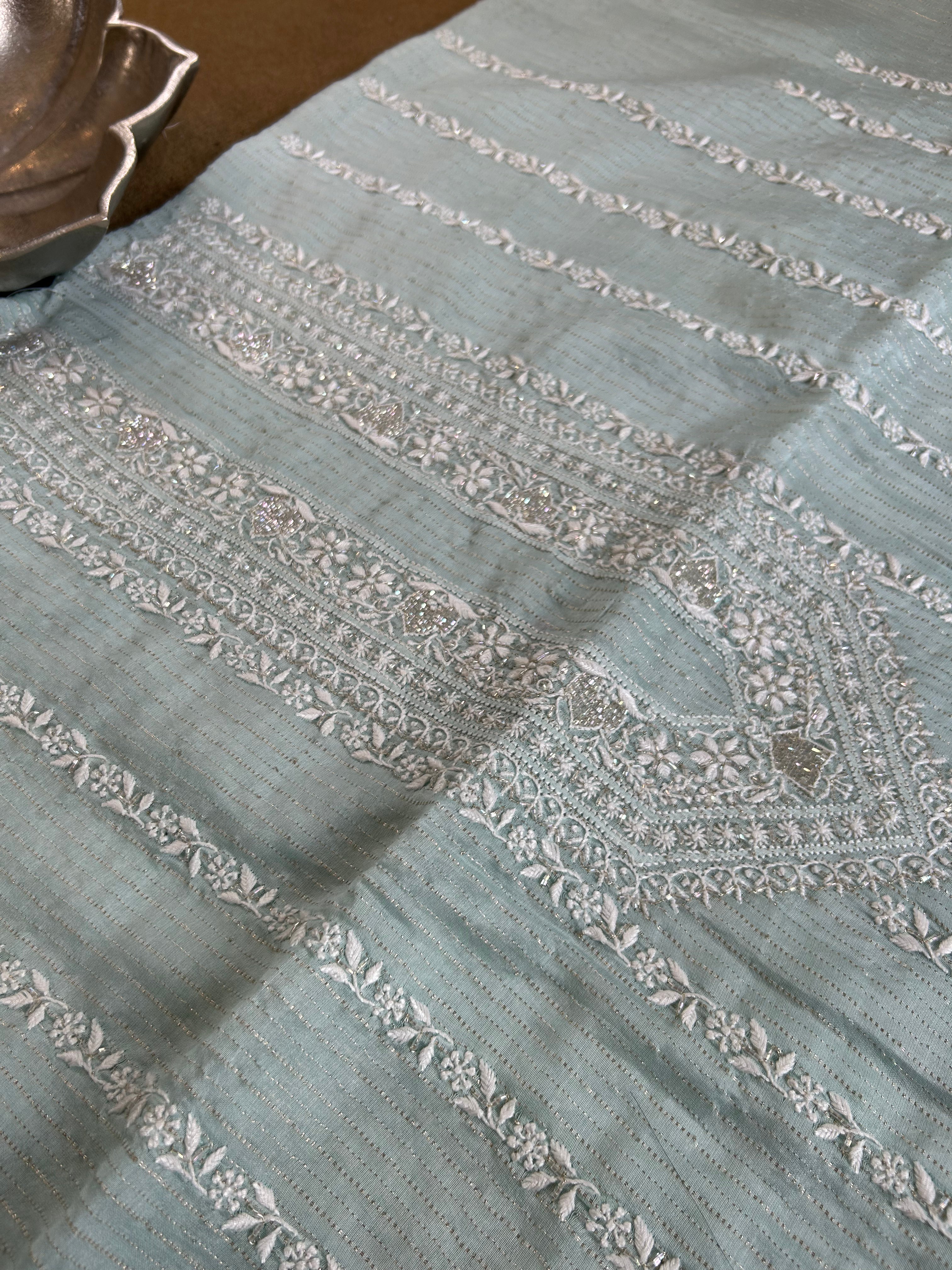 Sea Green Mul Chanderi Chikankari Mens Kurta