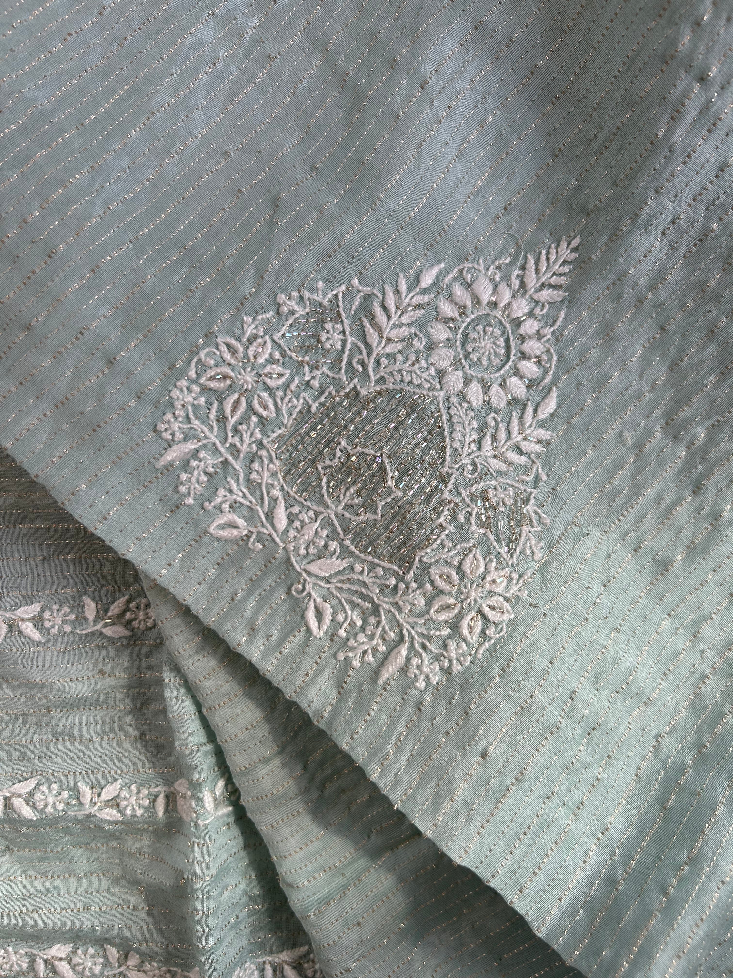 Sea Green Mul Chanderi Chikankari Mens Kurta