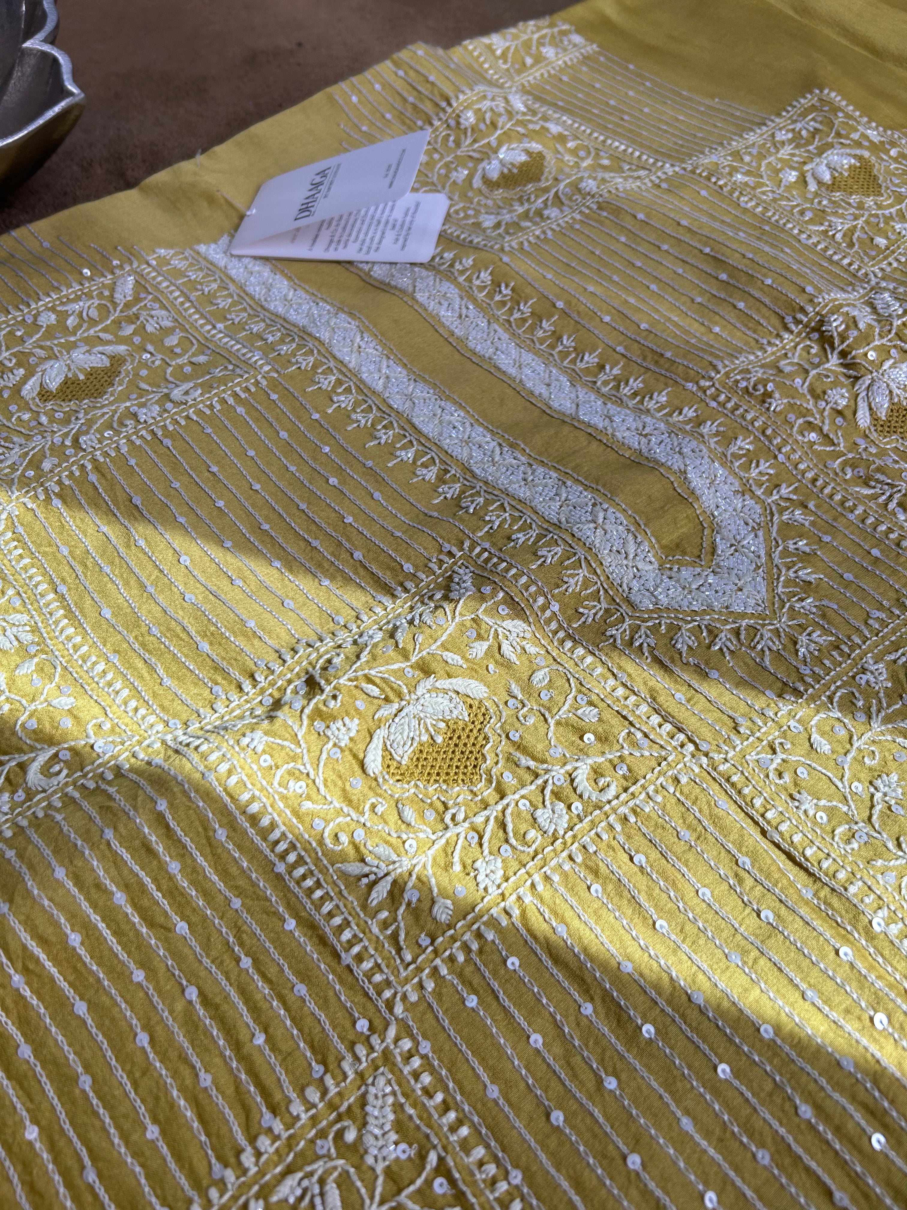 Green Chanderi Chikankari Mens Kurta