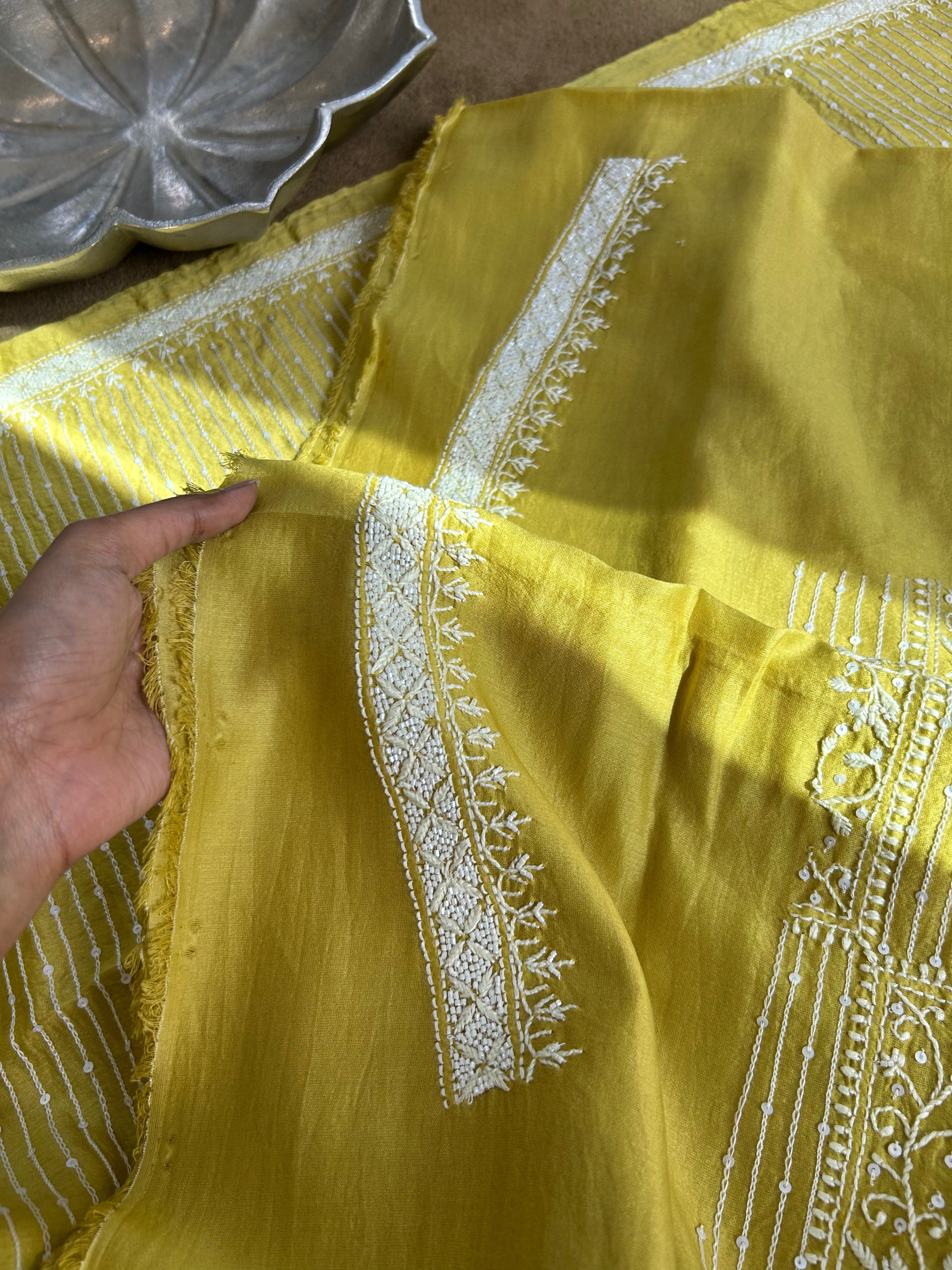Green Chanderi Chikankari Mens Kurta