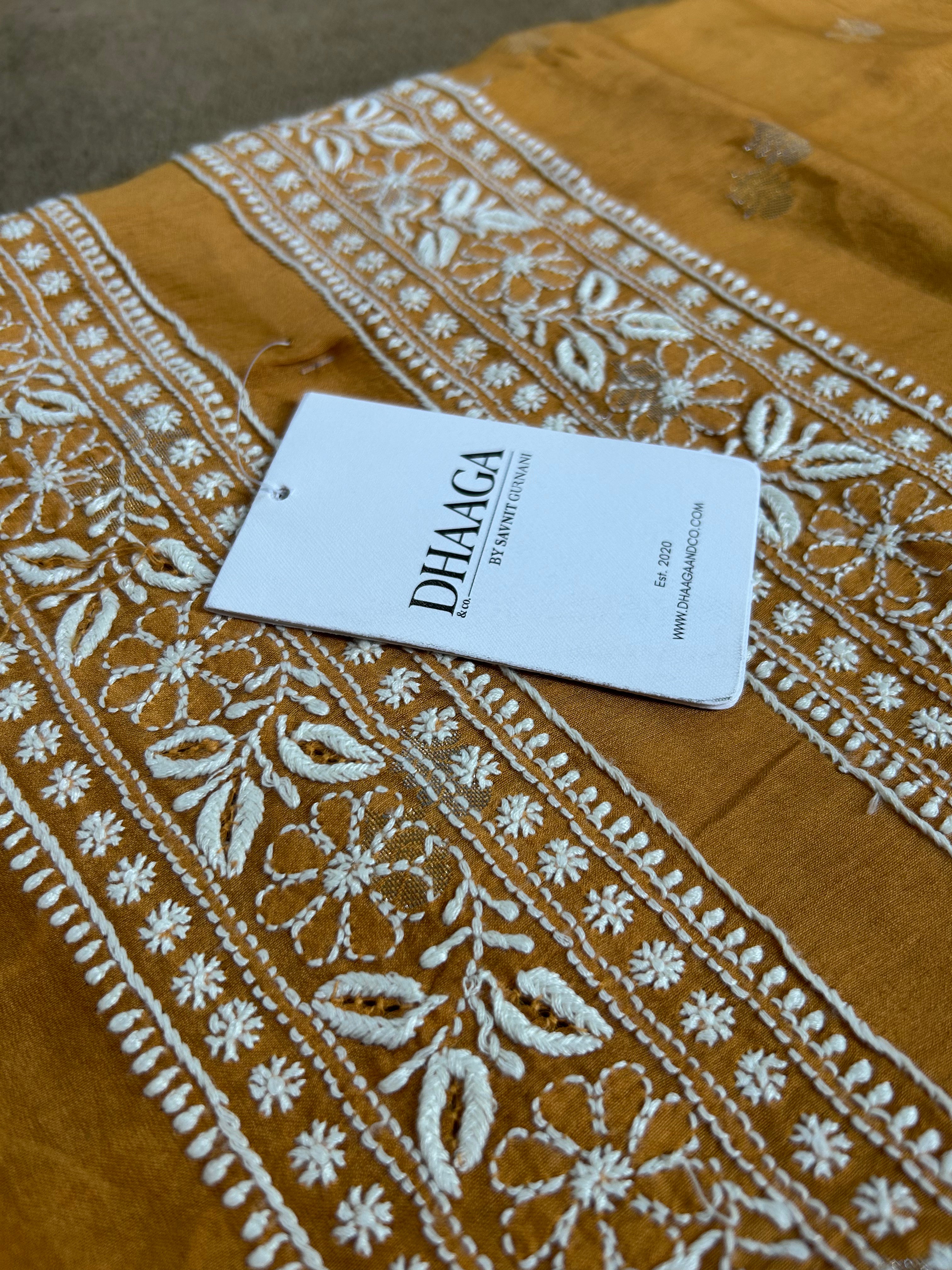 Mustard Chanderi Chikankari Mens kurta