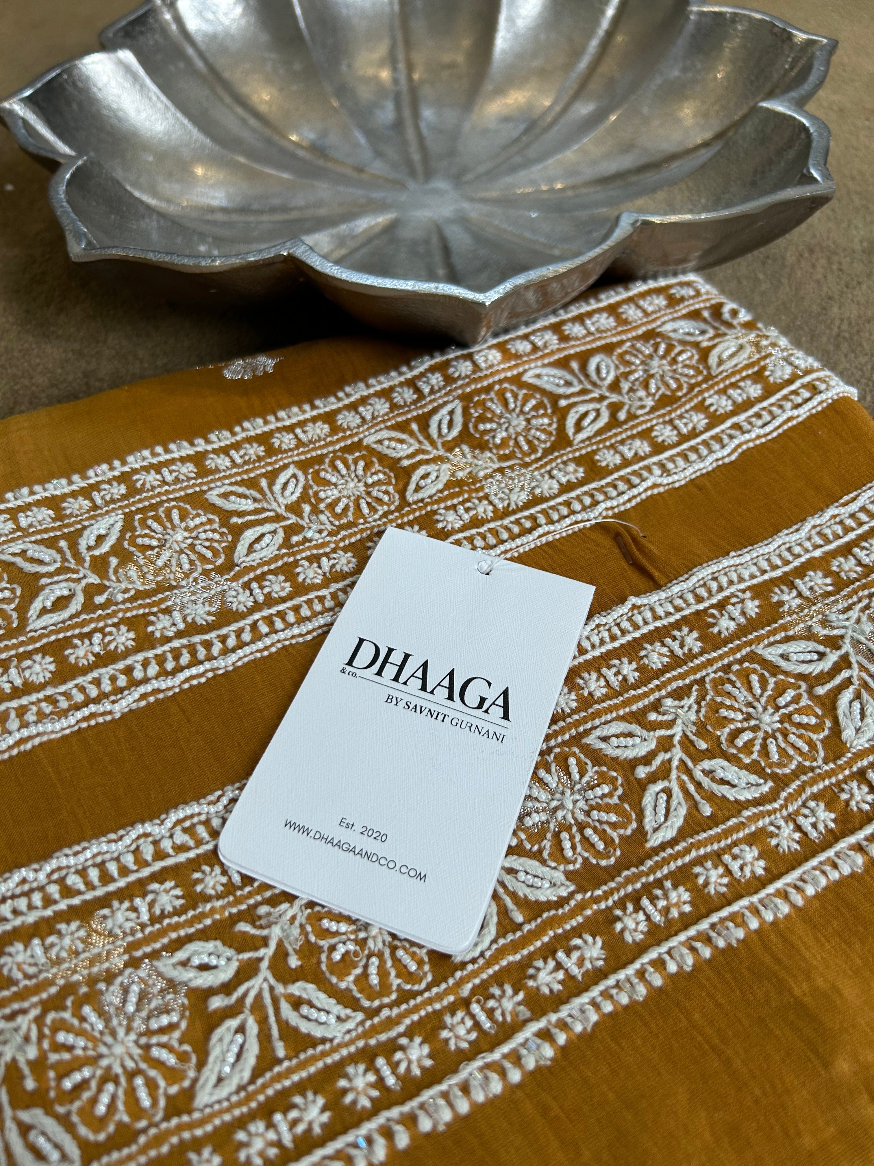 Mustard Chanderi Chikankari Mens kurta