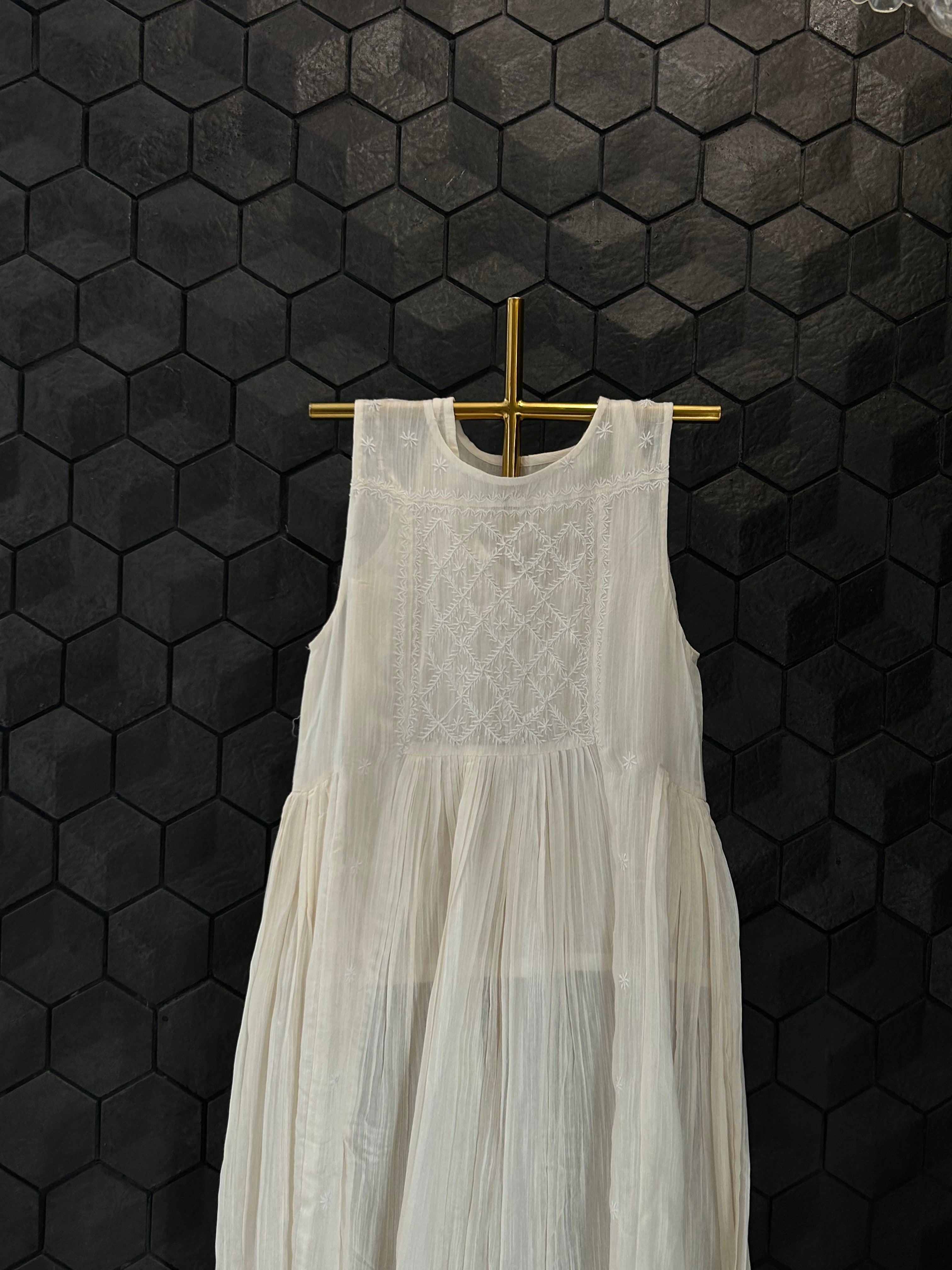 White Chanderi Chikankari Dress