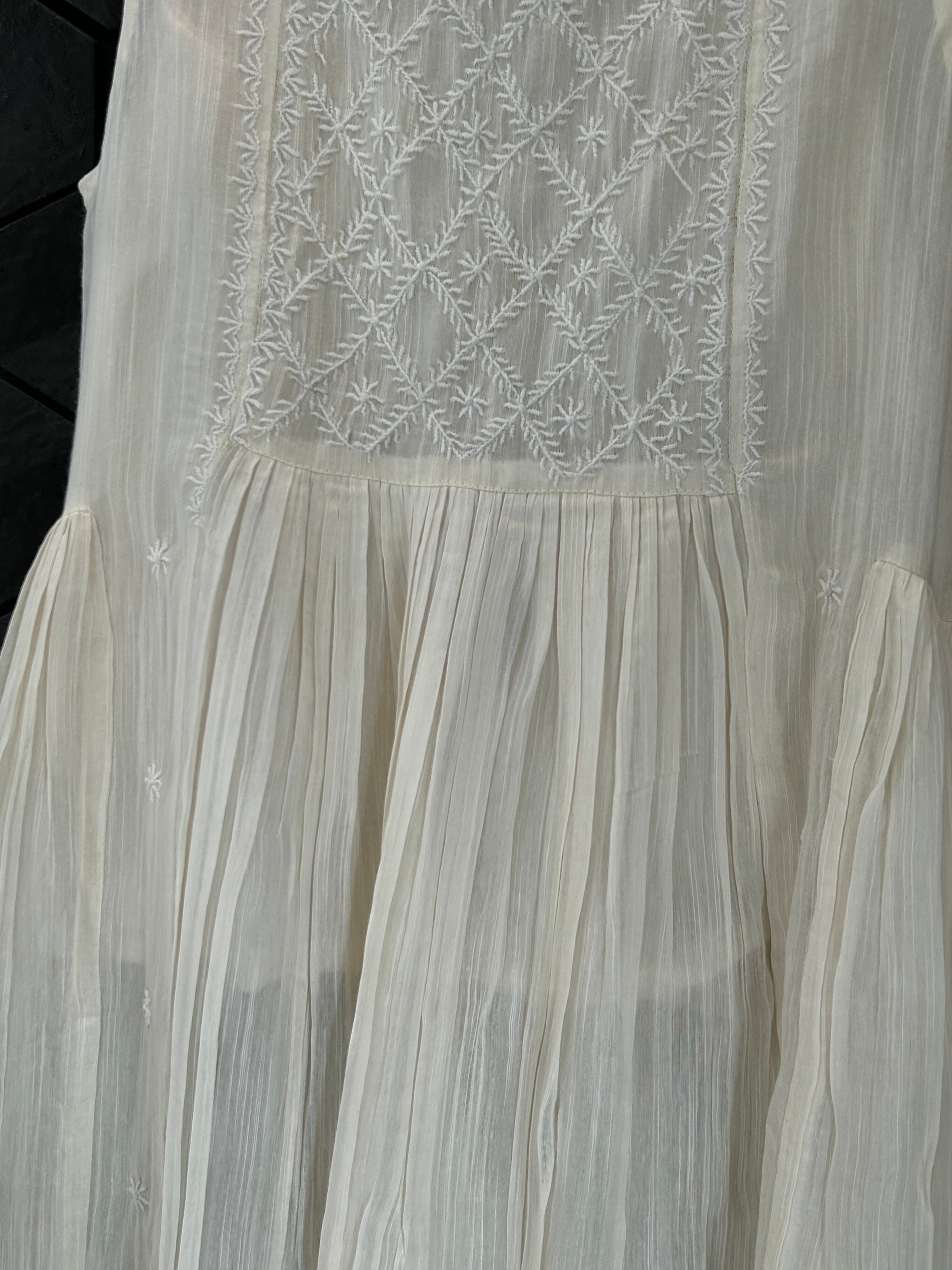 White Chanderi Chikankari Dress