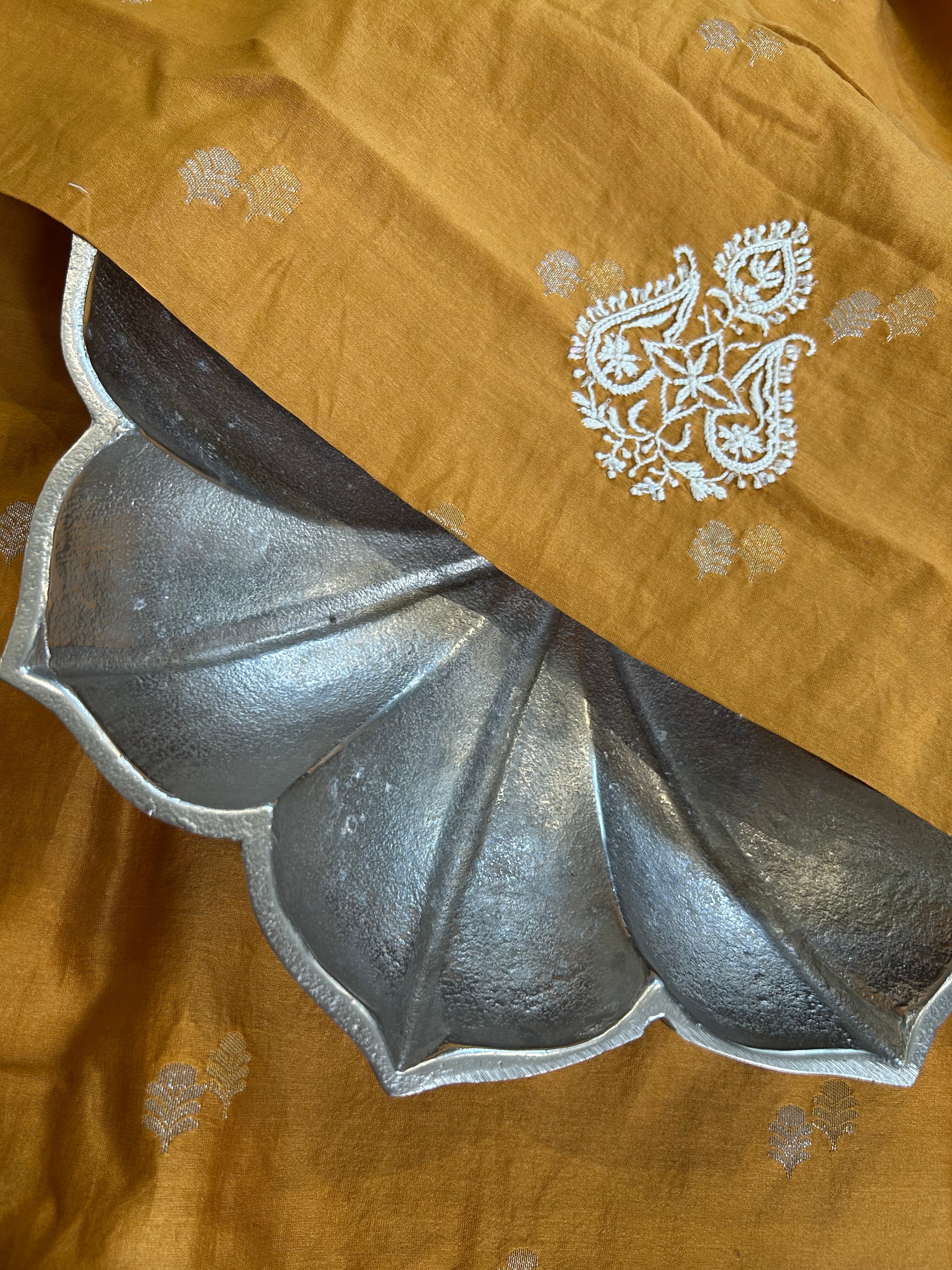 Mustard Chanderi Chikankari Mens kurta