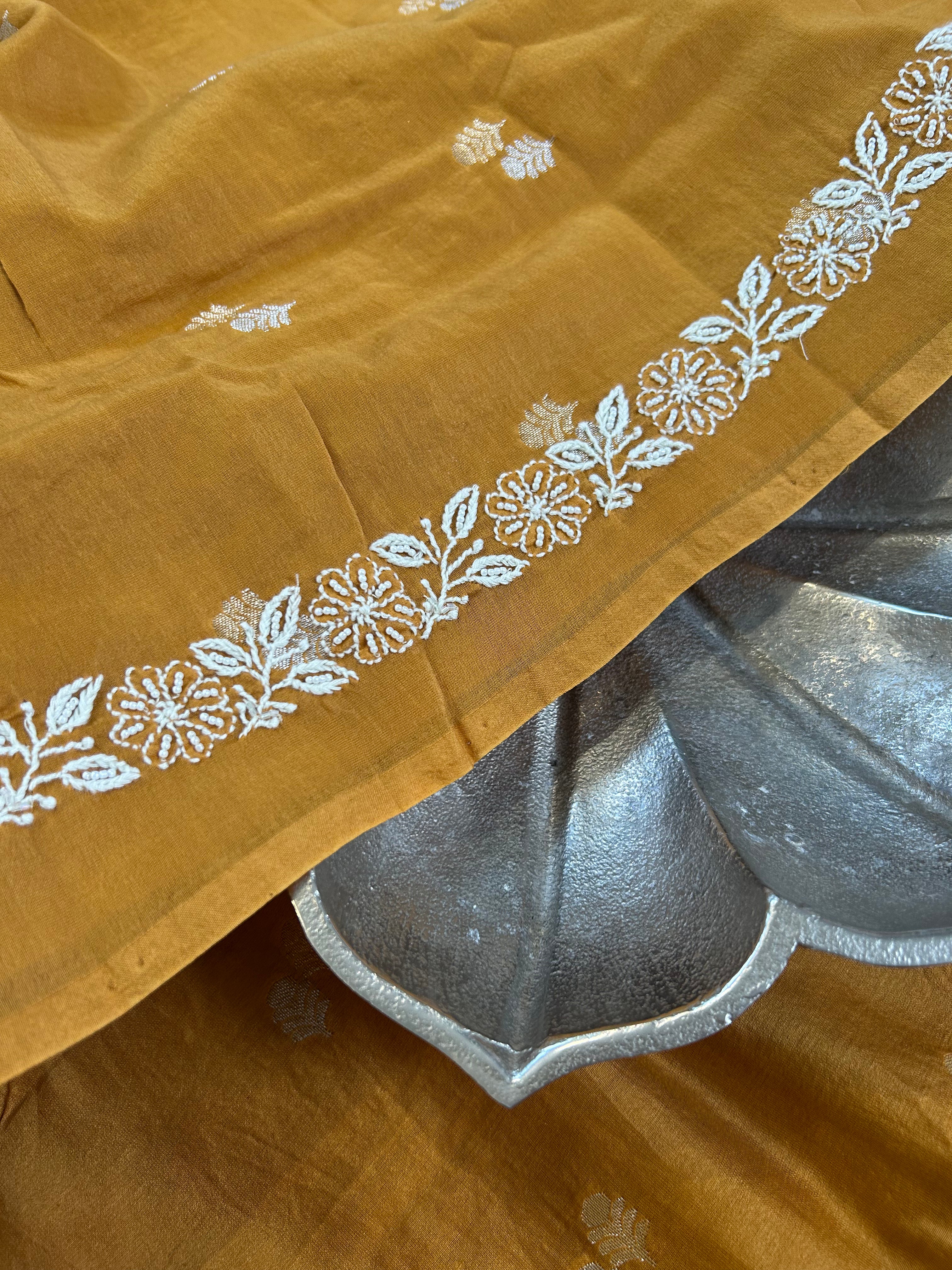 Mustard Chanderi Chikankari Mens kurta