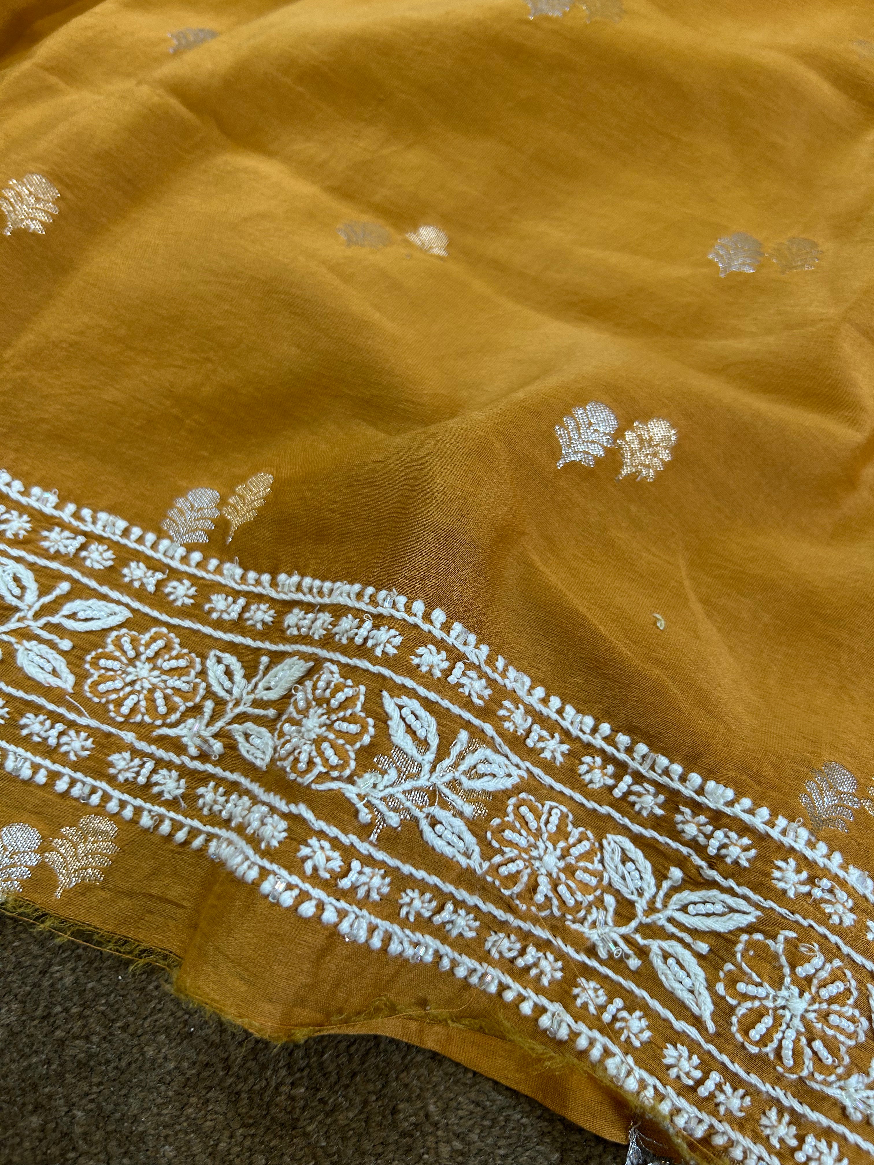 Mustard Chanderi Chikankari Mens kurta