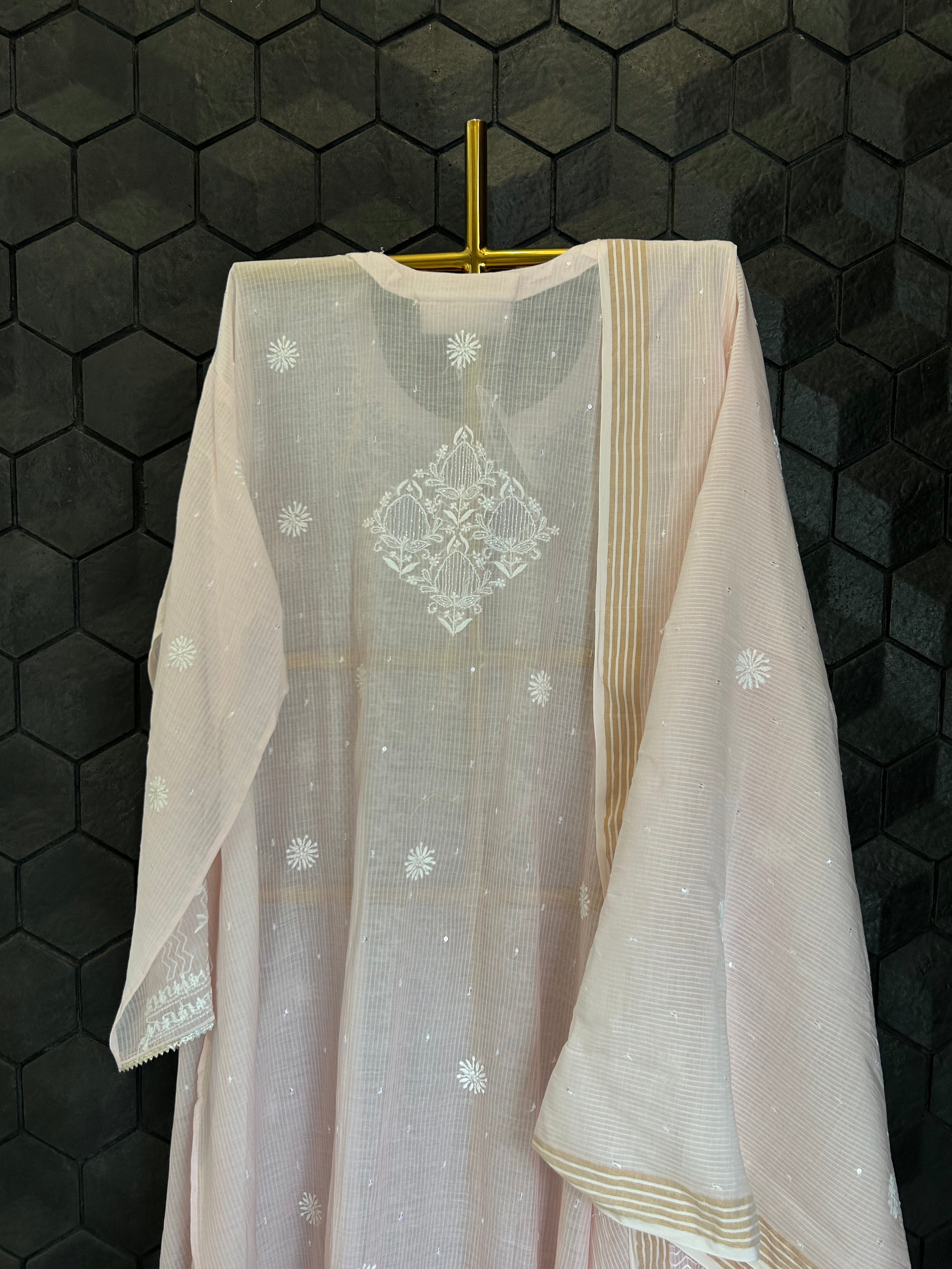 Pink Maheshwari Chikankari Kurta Set