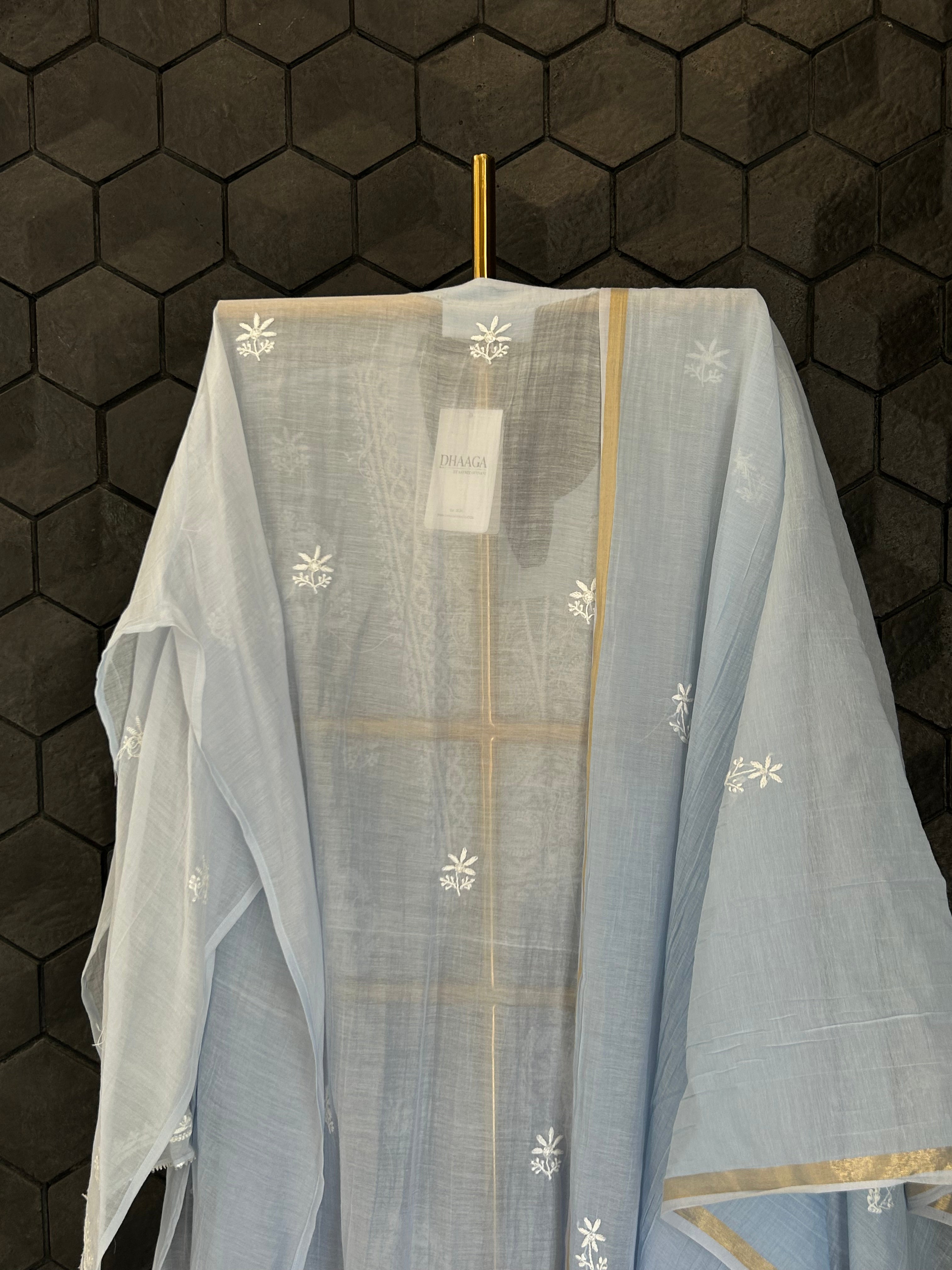 Blue Mul Chanderi Chikankari Kurta Set